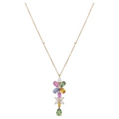 18kt Rose Gold Necklace Pendant with White Diamonds and Multicolor Sapphires