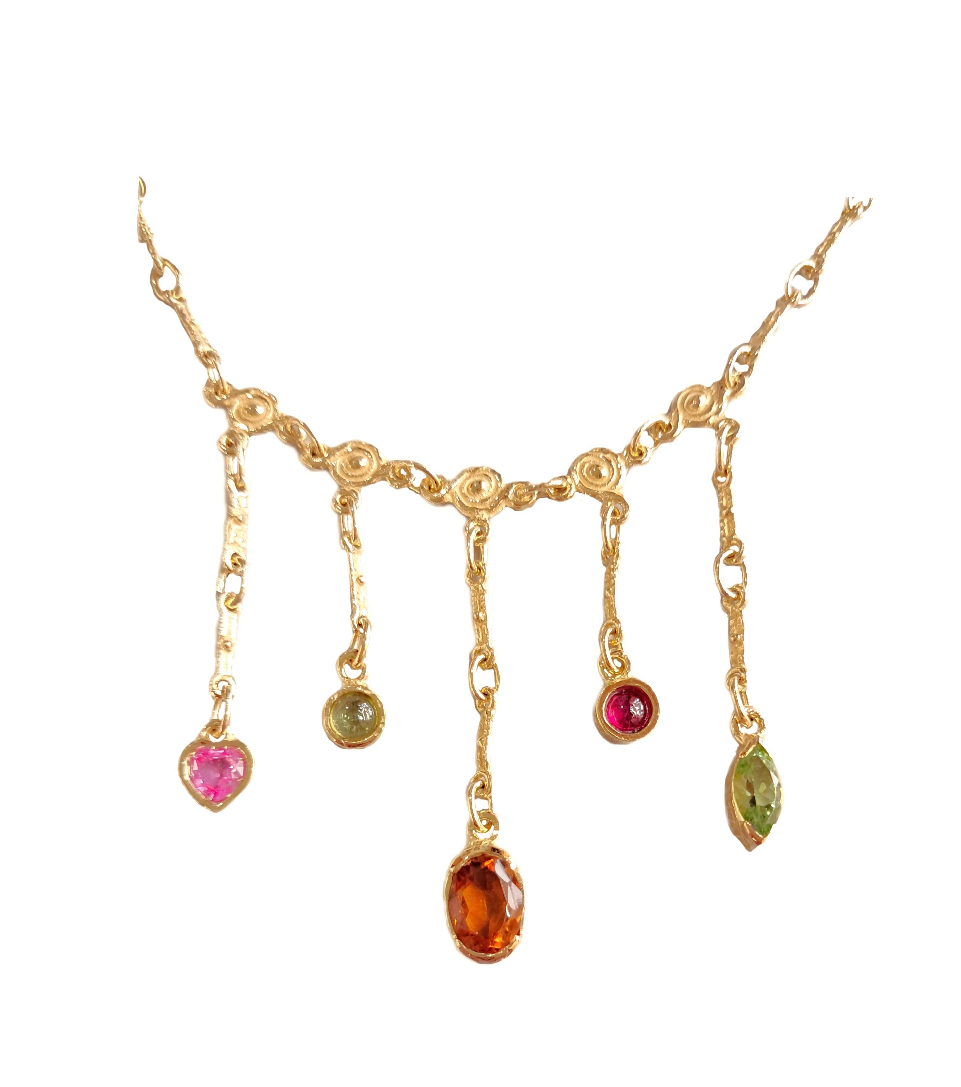 Contemporaneo Girocollo Sacchi in Oro Giallo 18k con Pietre Multicolor in vendita