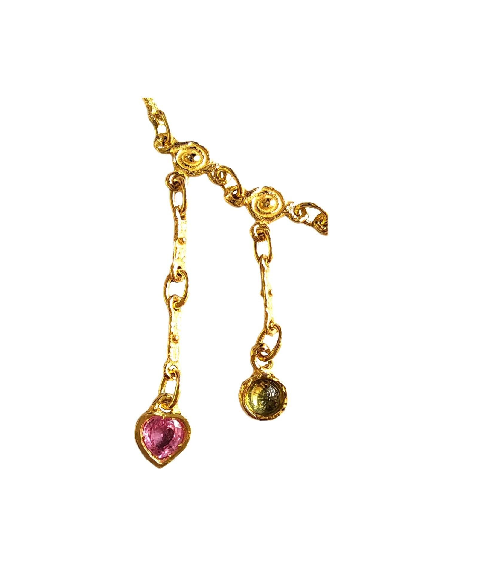 Donna Girocollo Sacchi in Oro Giallo 18k con Pietre Multicolor in vendita