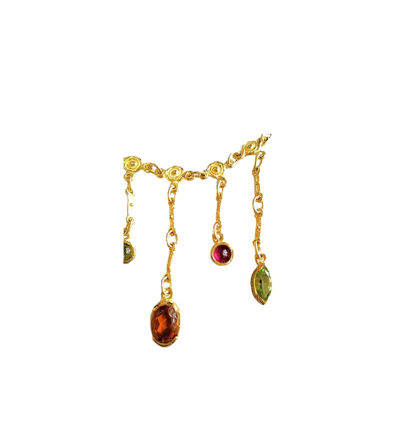 Girocollo Sacchi in Oro Giallo 18k con Pietre Multicolor in vendita 1