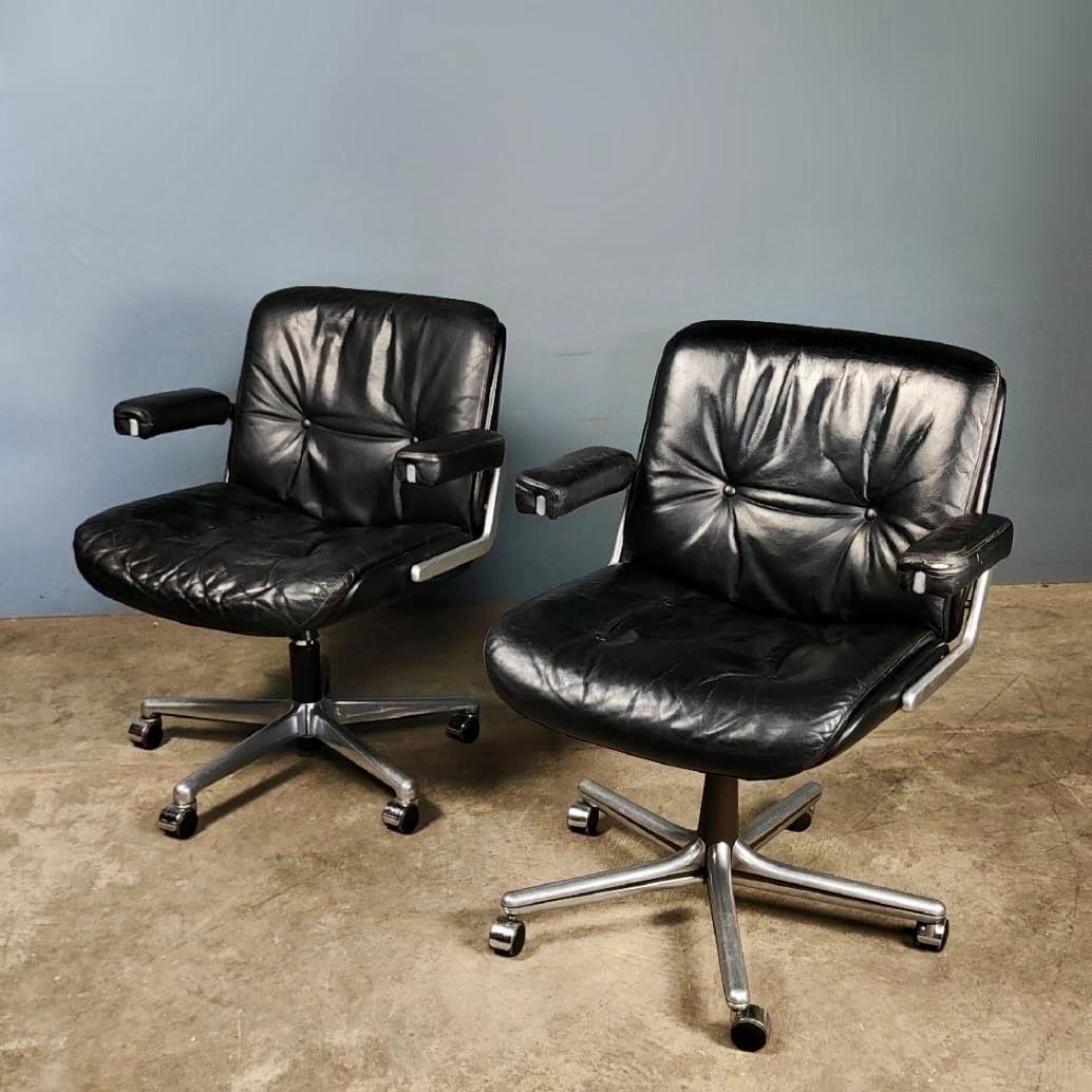Mid-Century Modern Giroflex Swivel Black Leather Desk Office Chair Karl Dittert Martin Stoll Retro For Sale