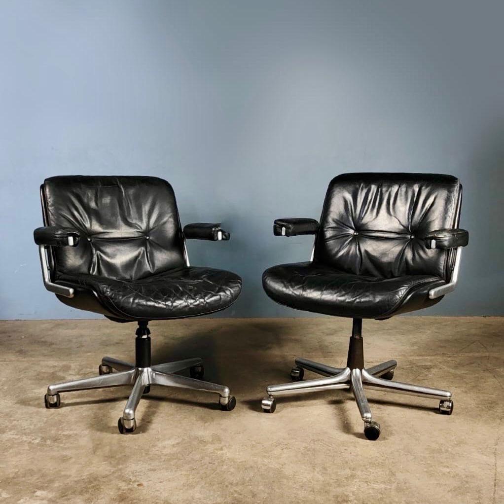 Unknown Giroflex Swivel Black Leather Desk Office Chair Karl Dittert Martin Stoll Retro For Sale