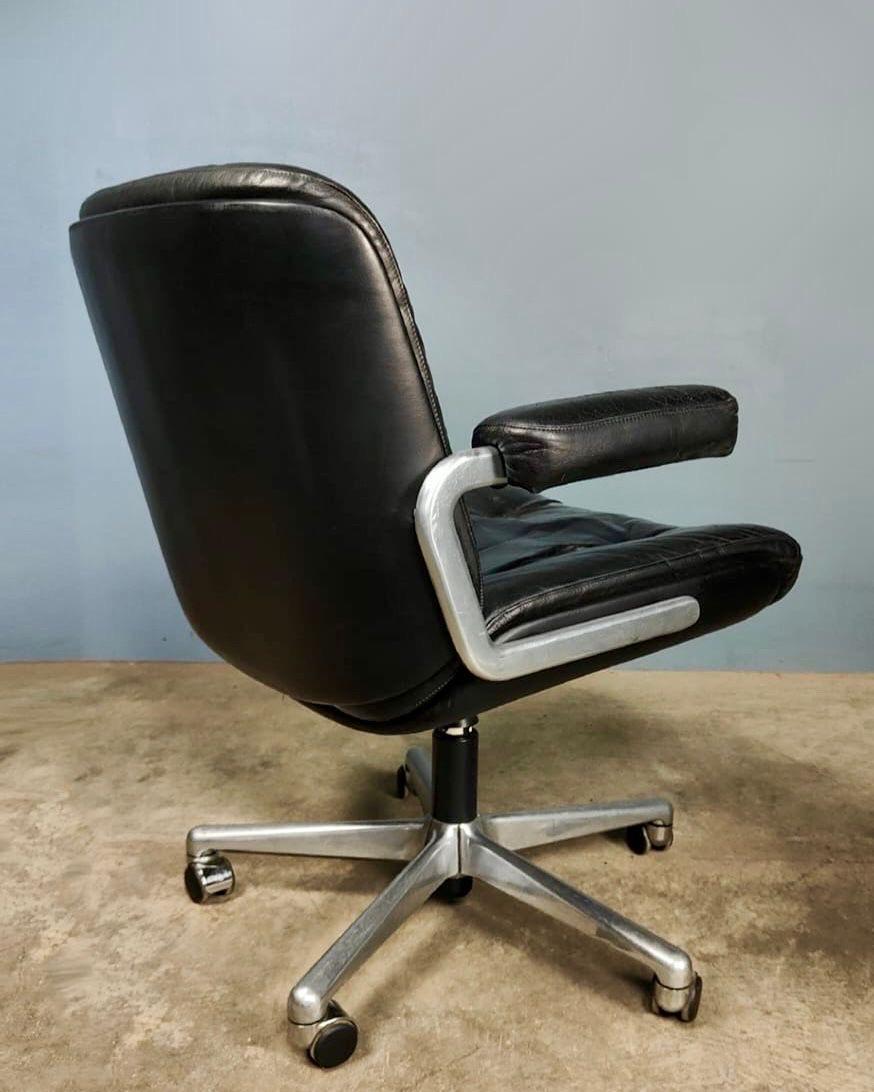 Late 20th Century Giroflex Swivel Black Leather Desk Office Chair Karl Dittert Martin Stoll Retro For Sale