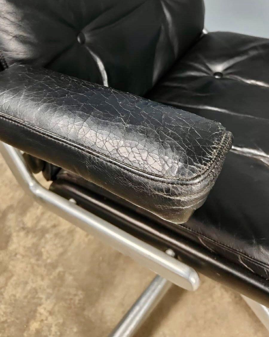 Unknown Giroflex Swivel Black Leather Desk Office Chair Karl Dittert Martin Stoll Retro