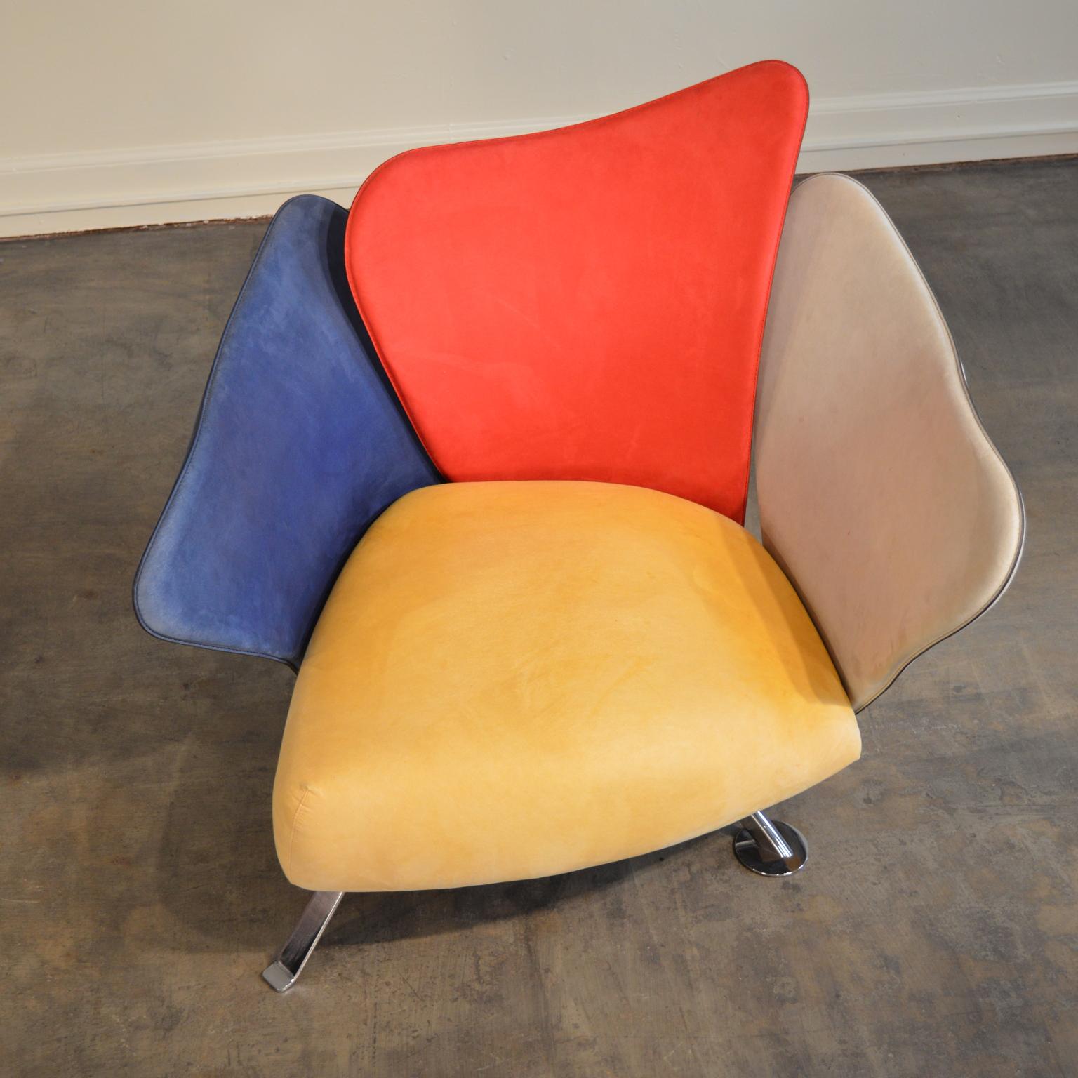 Italian Giorgio Saporiti Post-Modern Suede Flower Chair by Il Loft For Sale