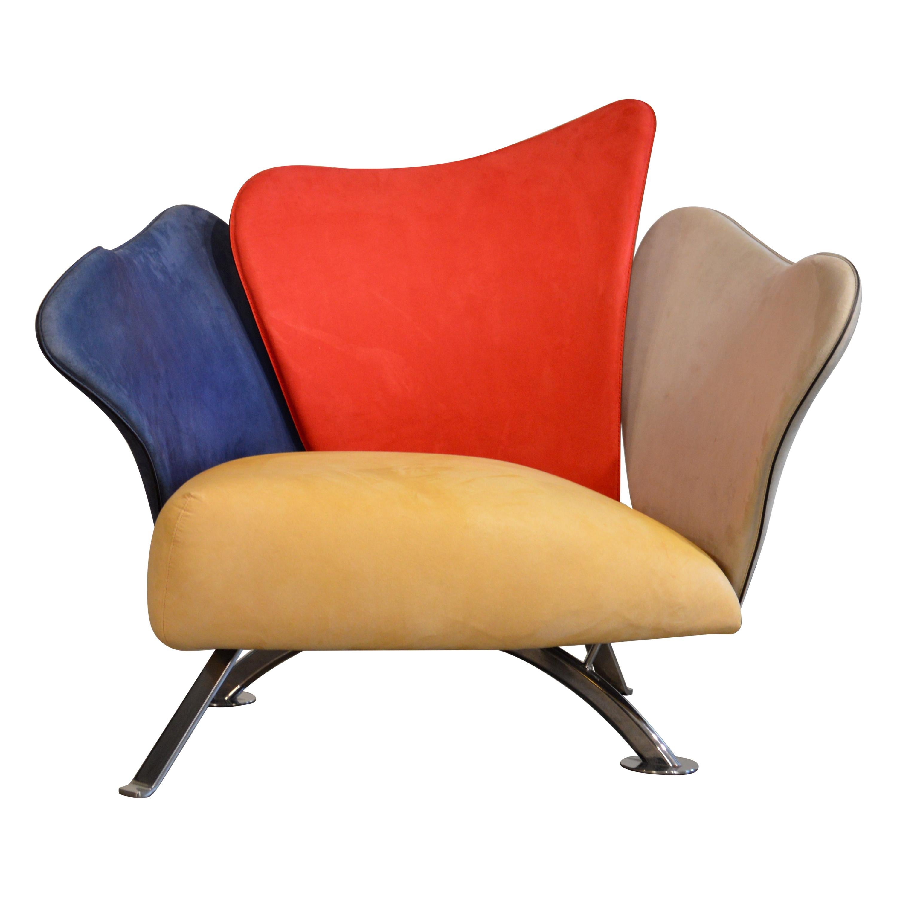 Giorgio Saporiti Post-Modern Suede Flower Chair by Il Loft For Sale