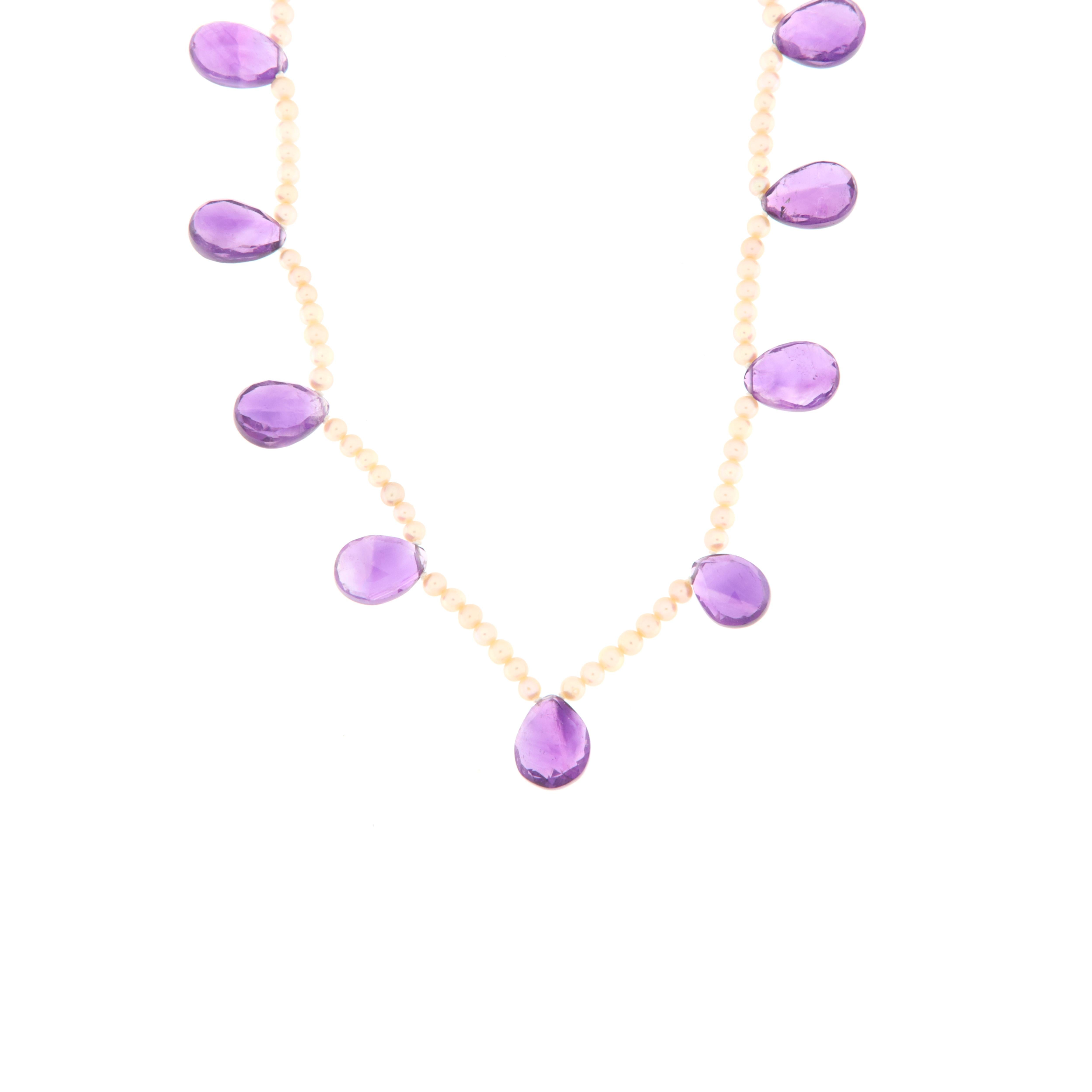 Girogola perle Giapponesi e gocce di ametista (Belle Époque) im Angebot