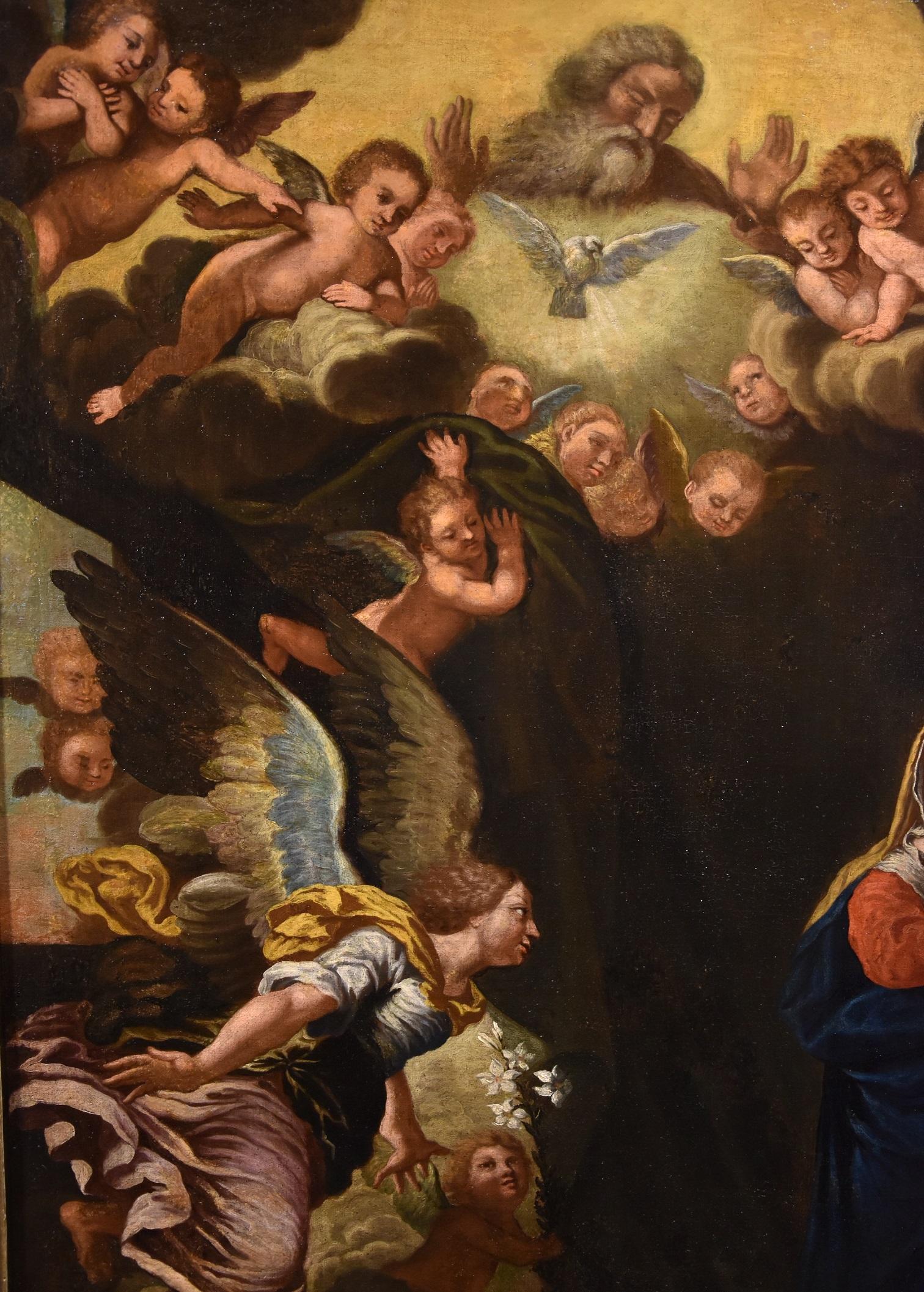 Annunciation Bonini Paint Oil in canvas Old master 17th Century Leonardo Italy For Sale 3