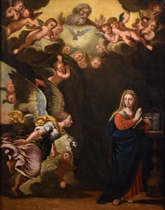 Annonciation Bonini Peinture Huile sur toile Vieux maître 17ème siècle Leonardo Italie