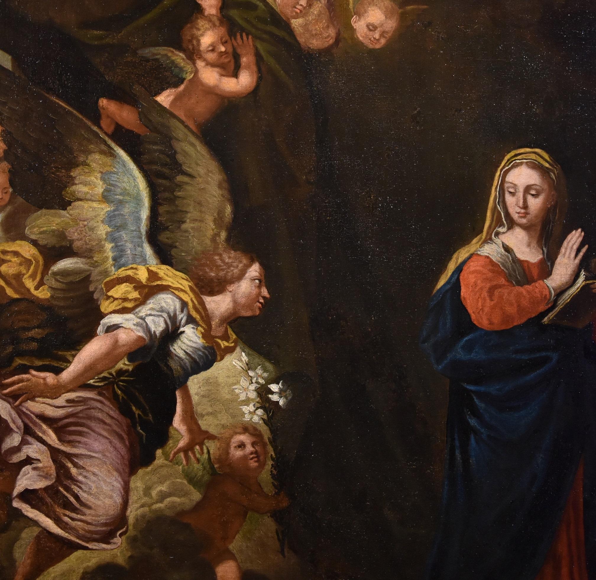 Annunciation Bonini Paint Oil in canvas Old master 17th Century Leonardo Italy For Sale 2