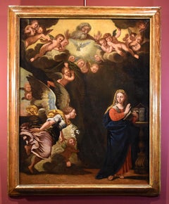 Annunciation Bonini Paint Oil in canvas Old master 17th Century Leonardo Italy