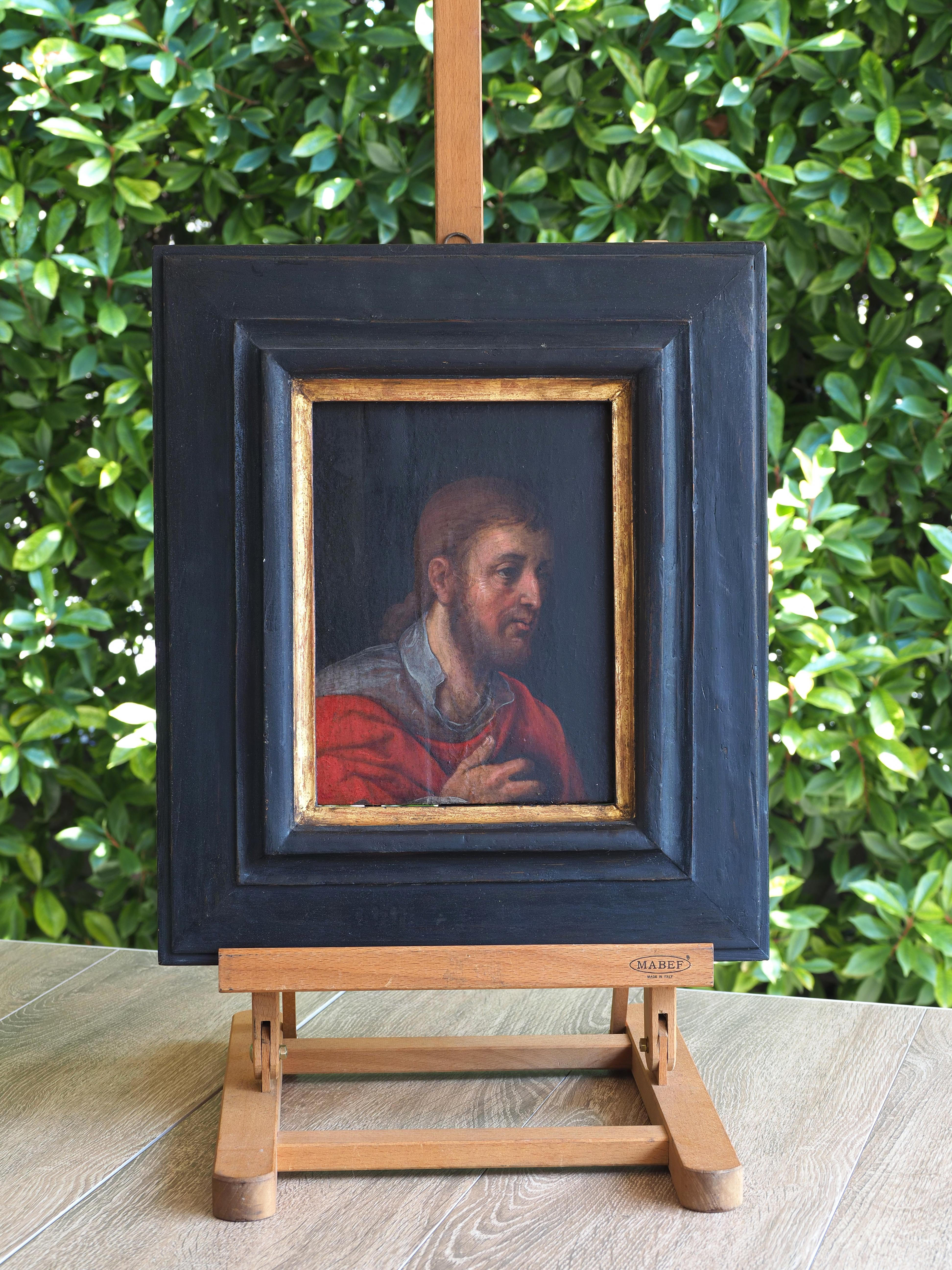 Girolamo da Treviso
Treviso, 1498 - Boulogne, 1544

San Rocco
olio su tavola, cm. 23,7x17,9
entro cornice in legno ebanizzato e dipinto per complessivi cm. 42x35,5
Accompagna l'opera expertise su fotografia in bianco e nero del prof. Fiocco datata