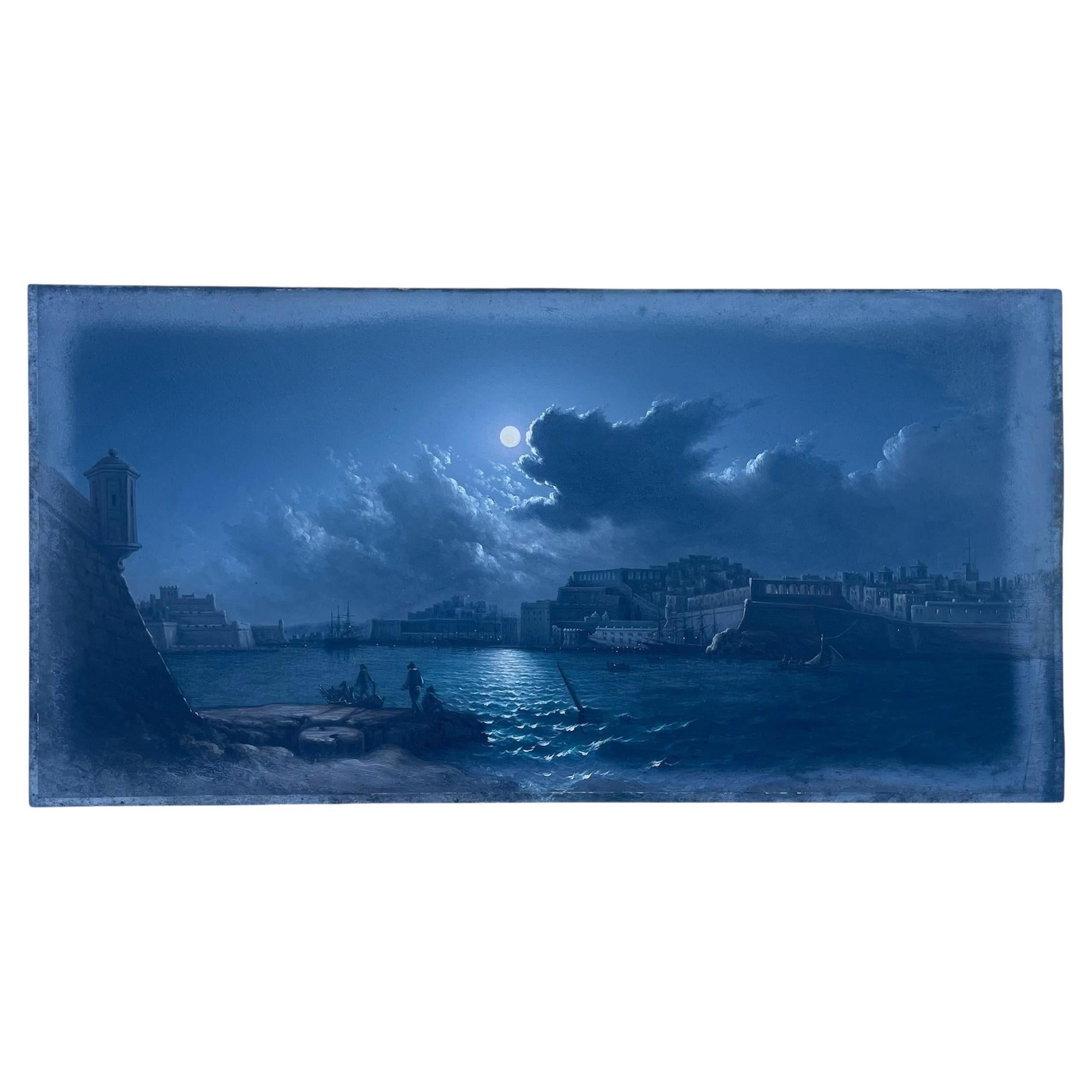 Girolamo GIANNI - Gouache, Valette la nuit à Malte en vente