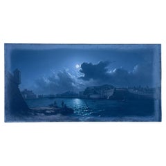 Girolamo Gianni - Gouache, Valette di notte a Malta