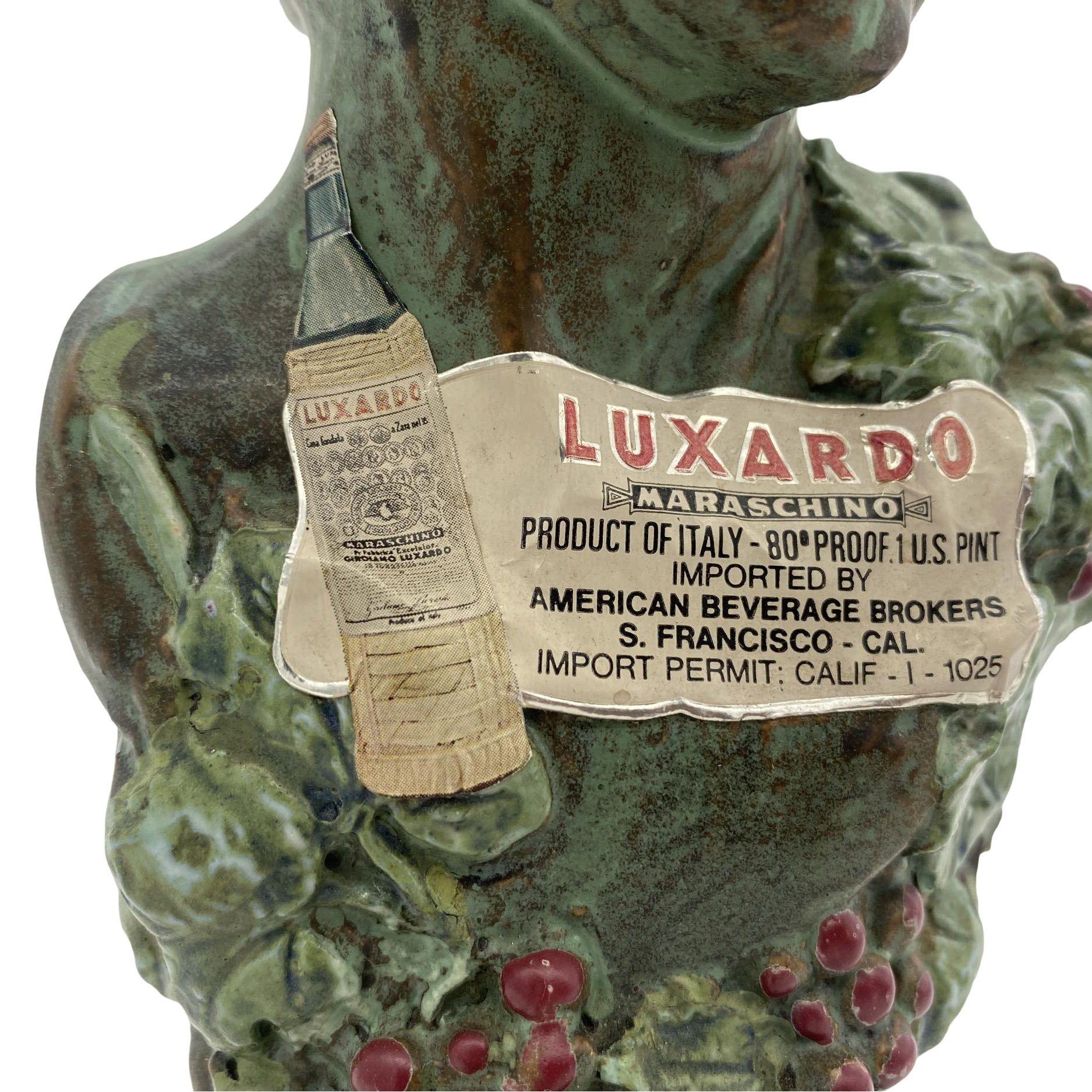Ceramic Girolamo Luxardo Ardo Cherry Wine Bacchus Bust Decanter, Sealed For Sale