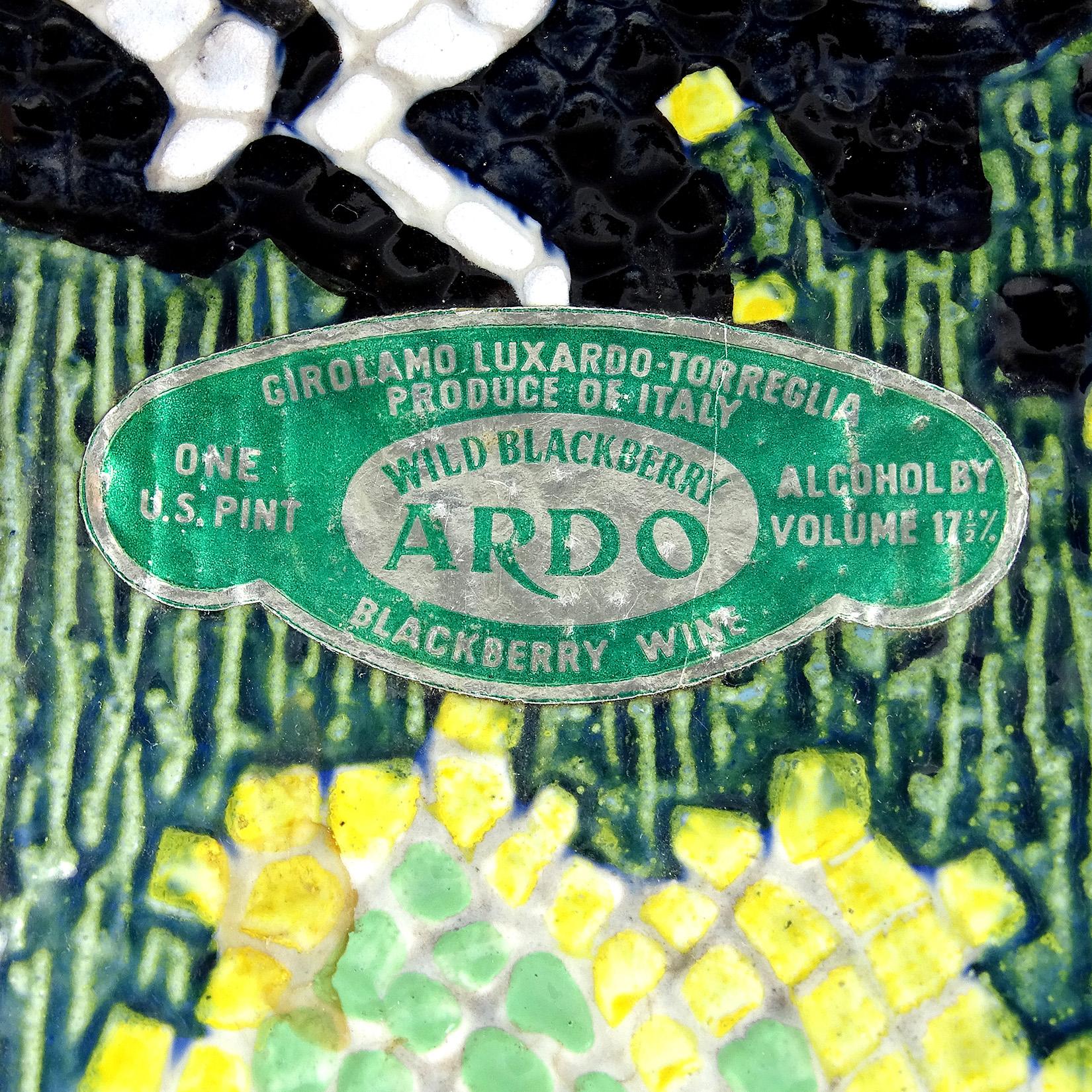 Mid-Century Modern Girolamo Luxardo Ardo Green Cactus White Horse Ceramic Made in Italy Wine Bottle
