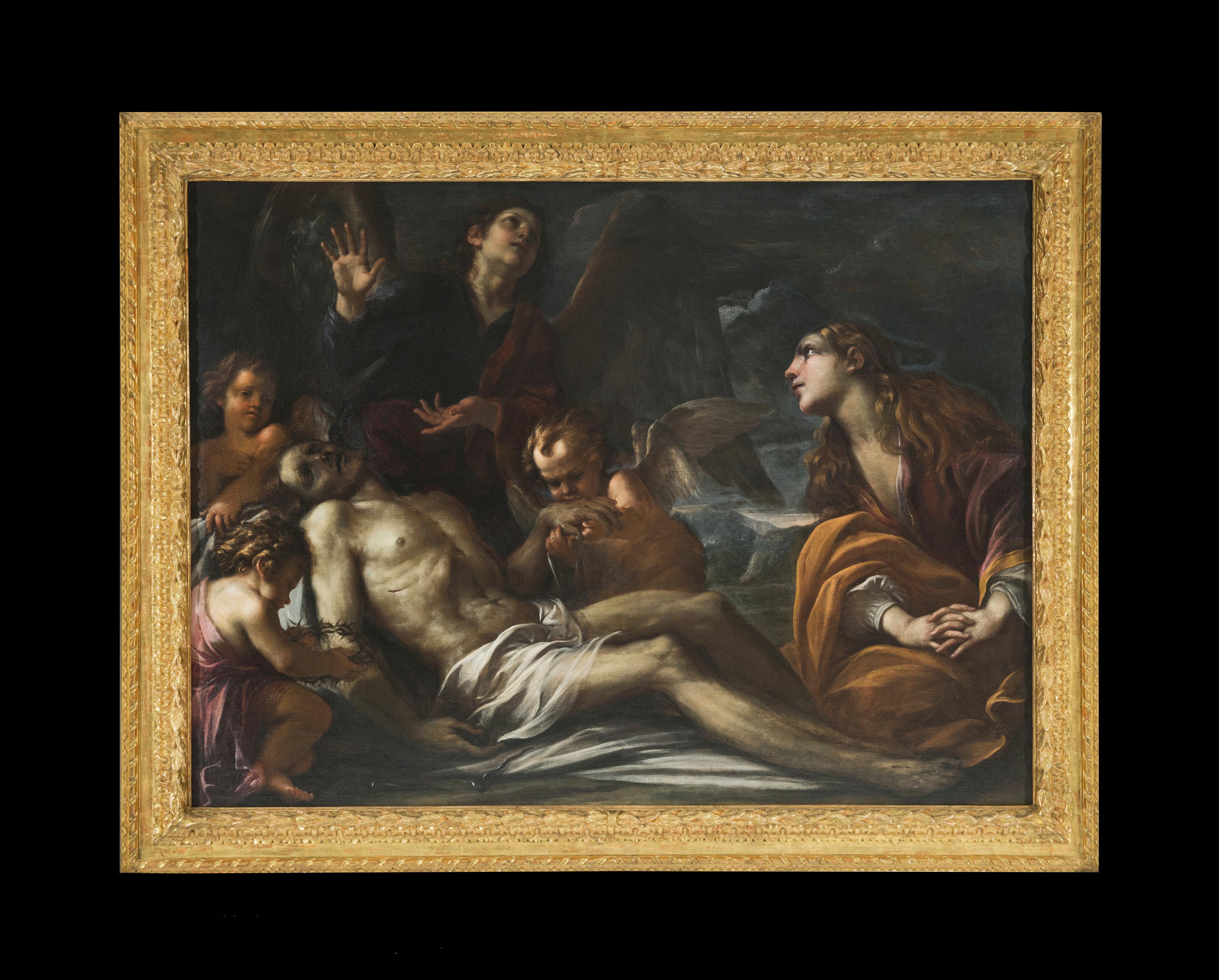 Girolamo Troppa Figurative Painting - Cristo deposto alla croce con un angelo, Maria Maddalena e tre angioletti