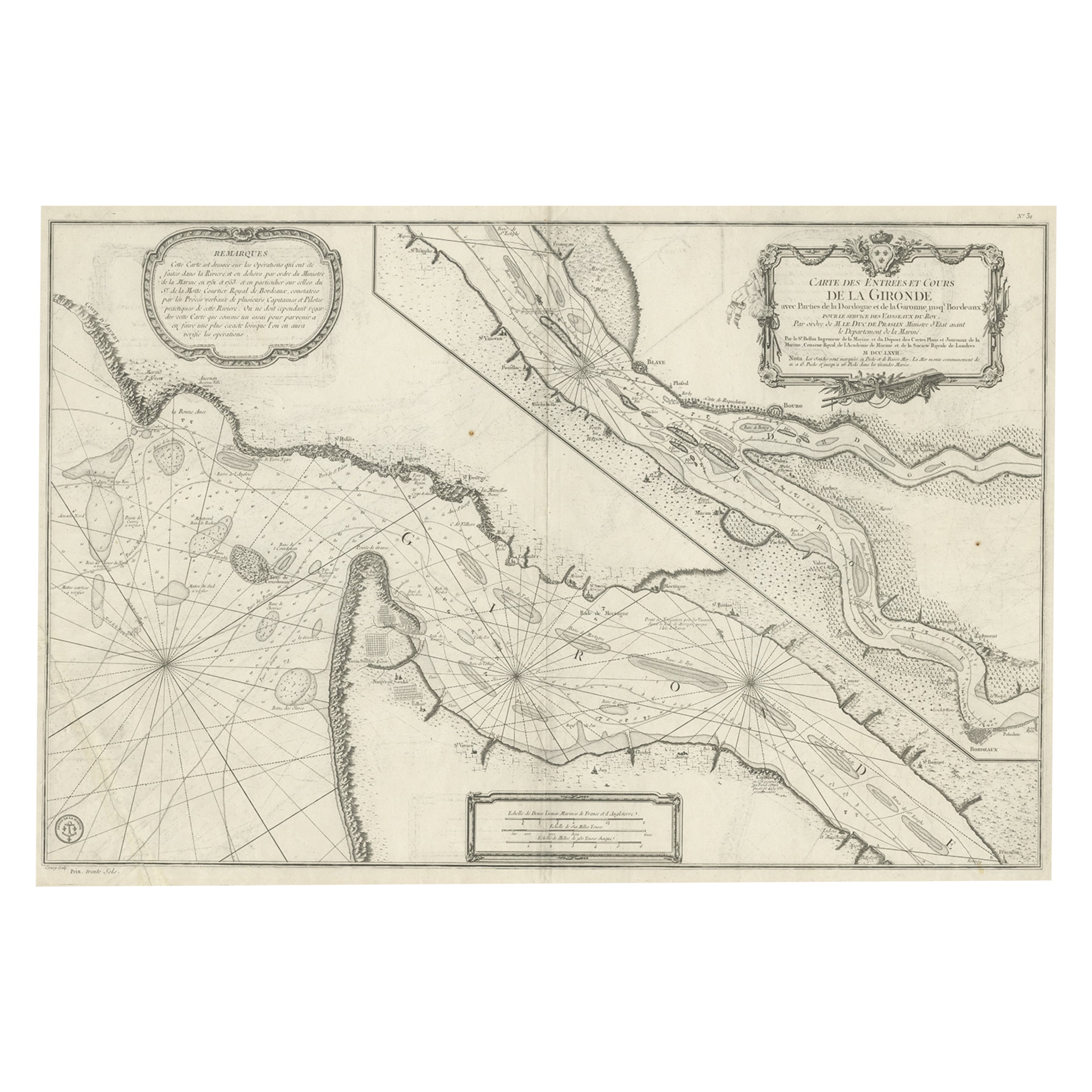 Gironde, où les rivières Dordogne et Garonne se rencontrent près de Bordeaux, France, vers 1770 en vente