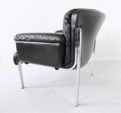 Girsberger Eurochair Black Leather Lounge Chair, Swiss made, Mid-Century modern