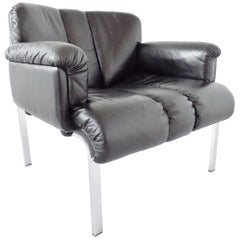 Girsberger Eurochair Black Leather Lounge Chair, Swiss made, Mid-Century modern