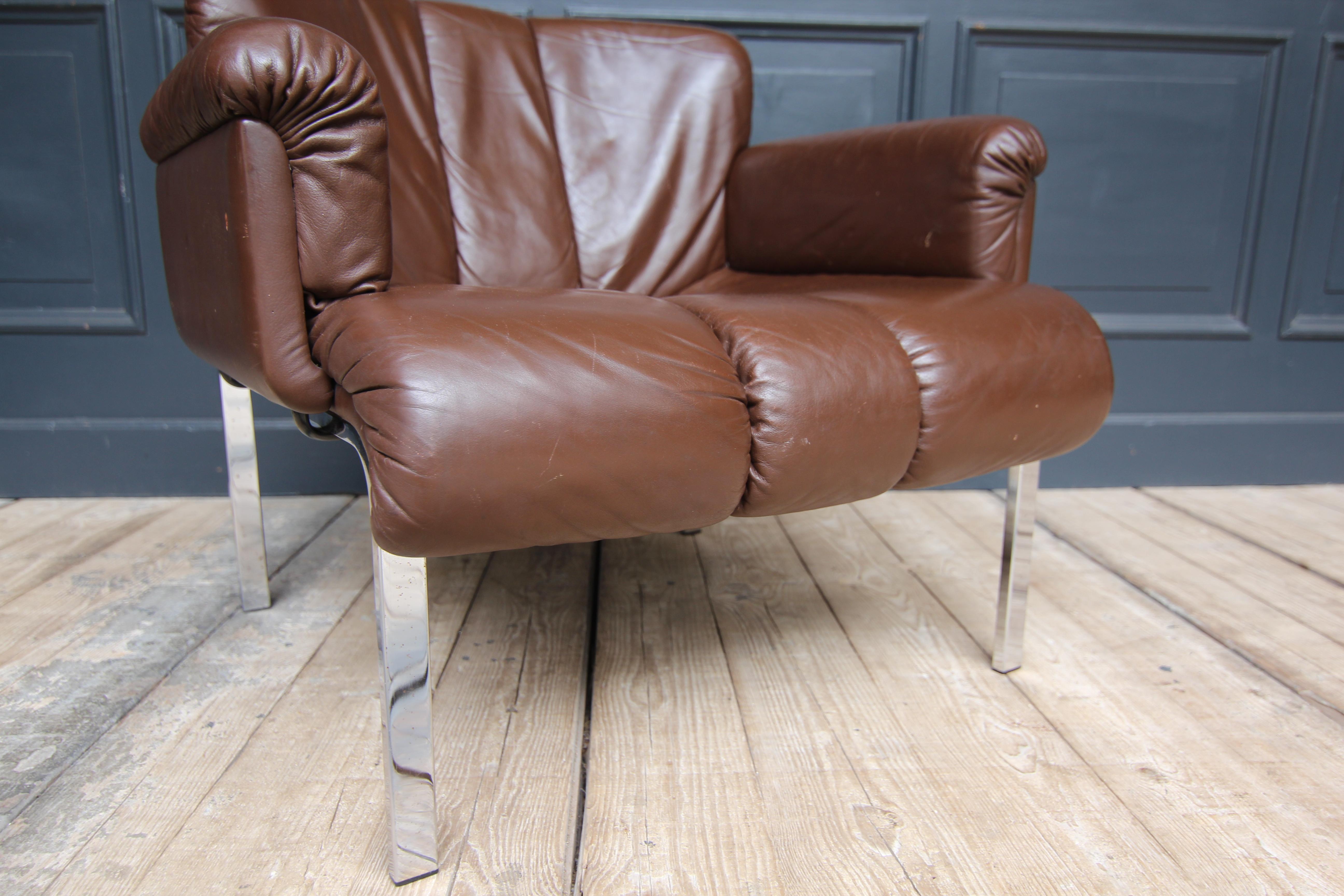 Fauteuil Euro Girsberger en cuir marron en vente 7