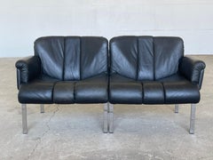 Girsberger “Eurochair” Sofa by Hans Eichenberger, Black Leather and Chrome, 1970