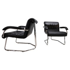 Girsberger set of 2 leather lounge chairs, 1970