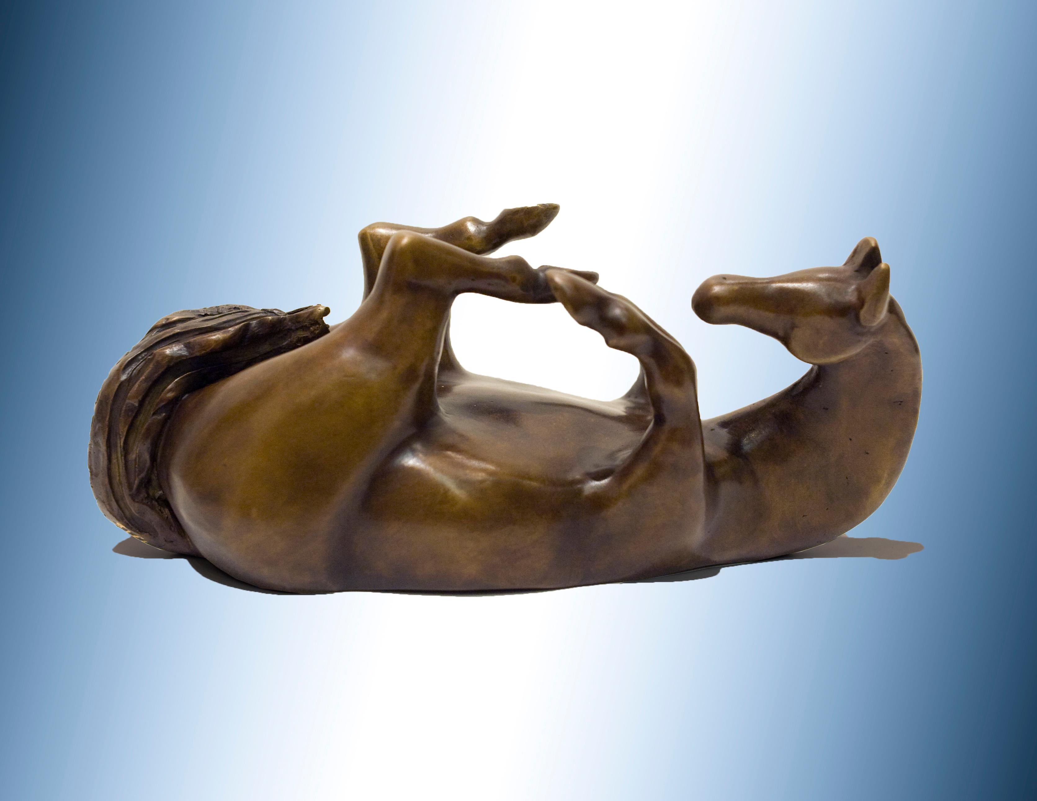 Horses: At Attention, At Play, At Rest  (set) - Gold Figurative Sculpture by Gisela Pferdekamper