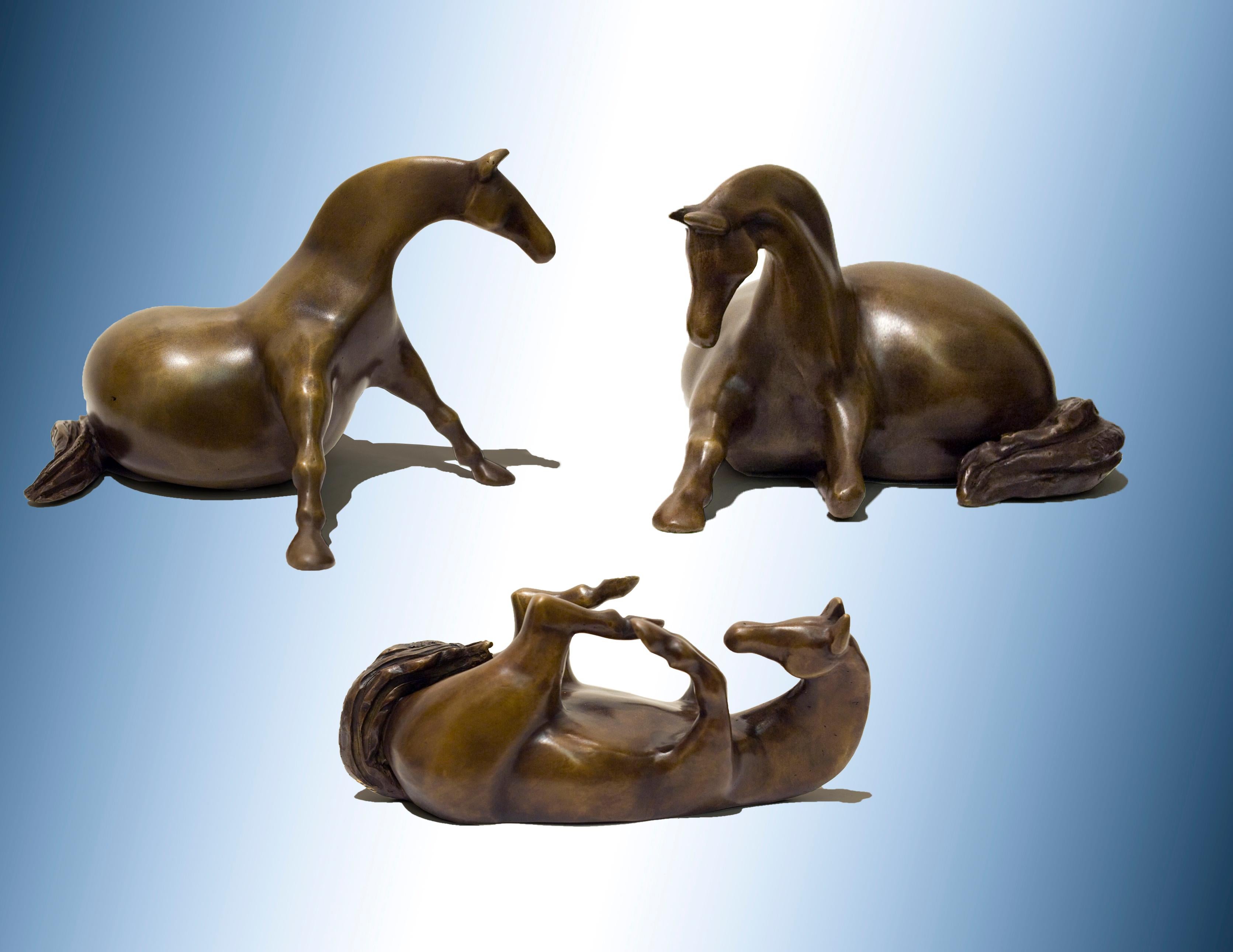 Gisela Pferdekamper Figurative Sculpture - Horses: At Attention, At Play, At Rest  (set)