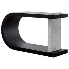 GISELE CONSOLE - Table console moderne Chêne ébène et dalle de marbre de Carrare