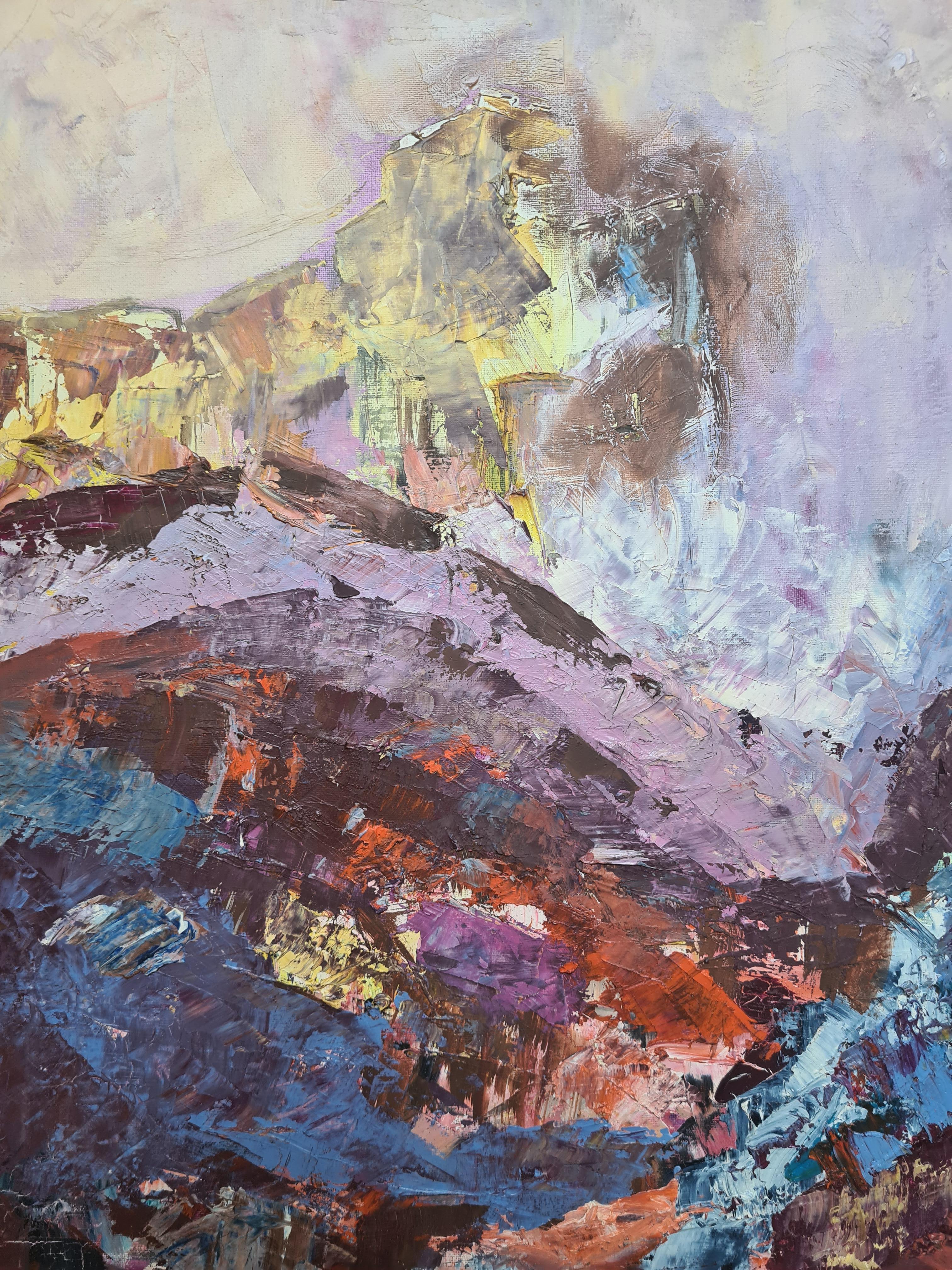 Olio espressionista su tela della metà del secolo scorso, Rêve Mauve - Painting di Gisele Grant-Gapail