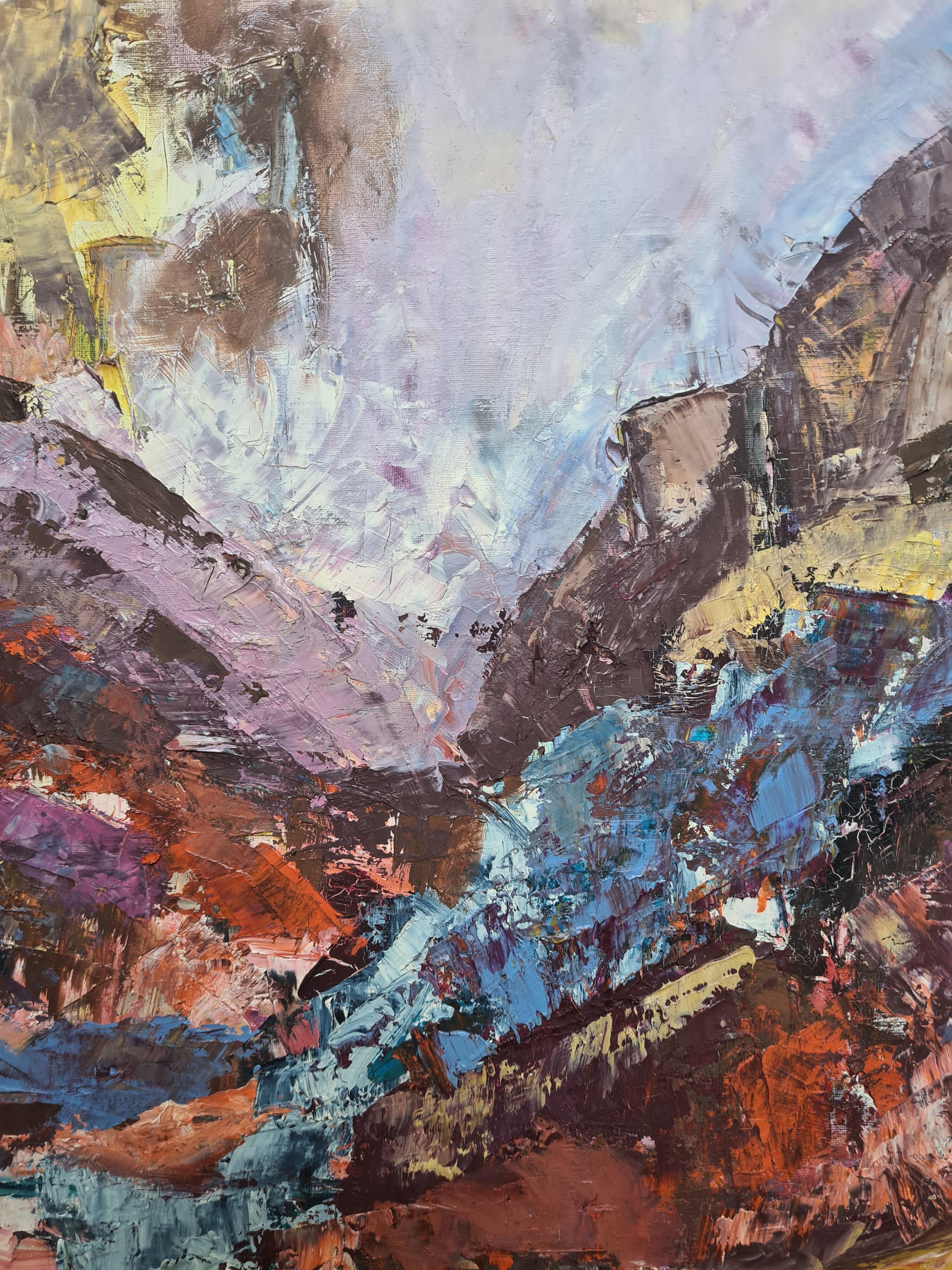 Olio espressionista su tela della metà del secolo scorso, Rêve Mauve - Painting Espressionista di Gisele Grant-Gapail
