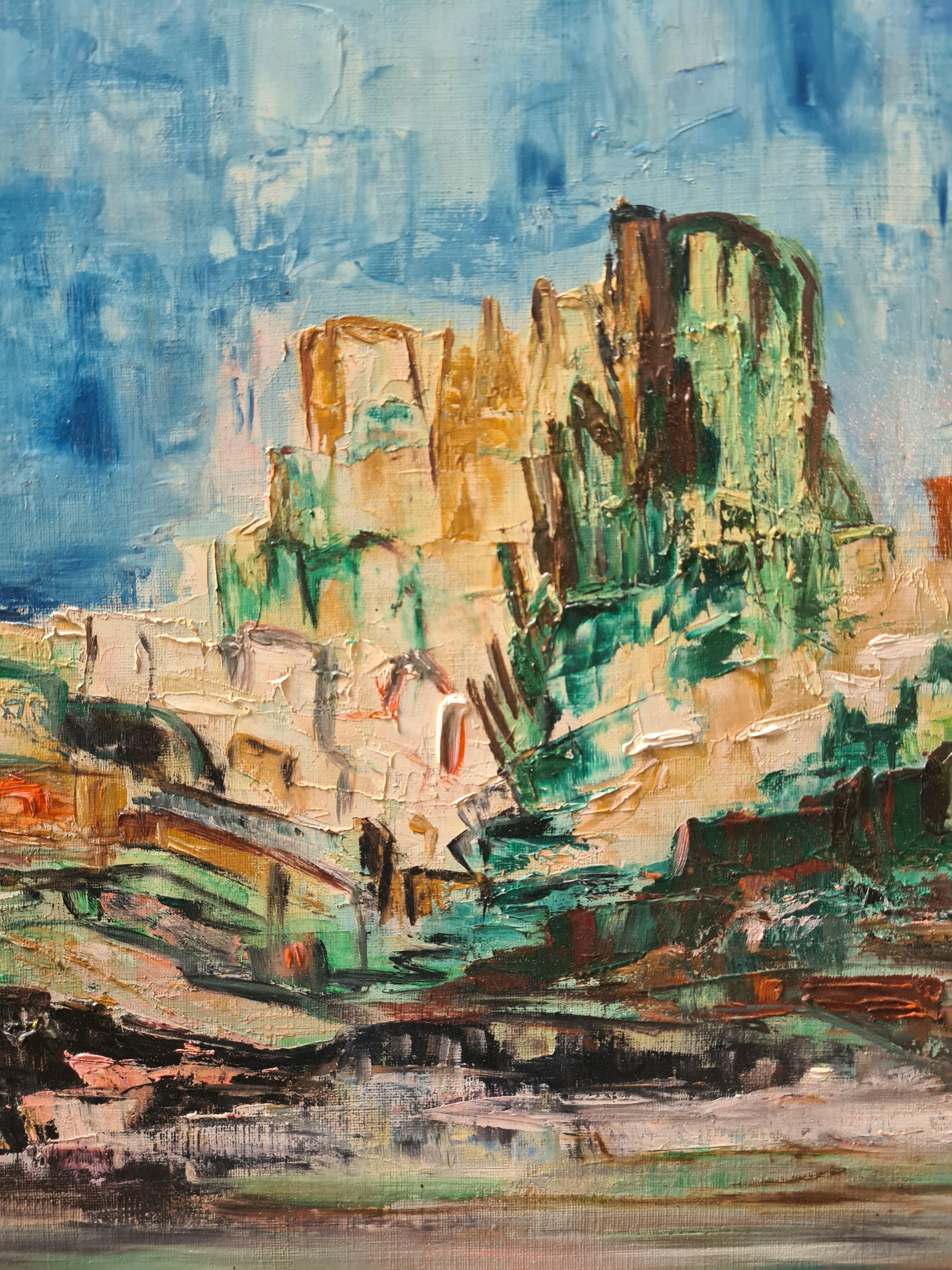 Mid Century Französisch Expressionist Öl auf Leinwand, Vers La Durance (Expressionismus), Painting, von Gisele Grant-Gapail