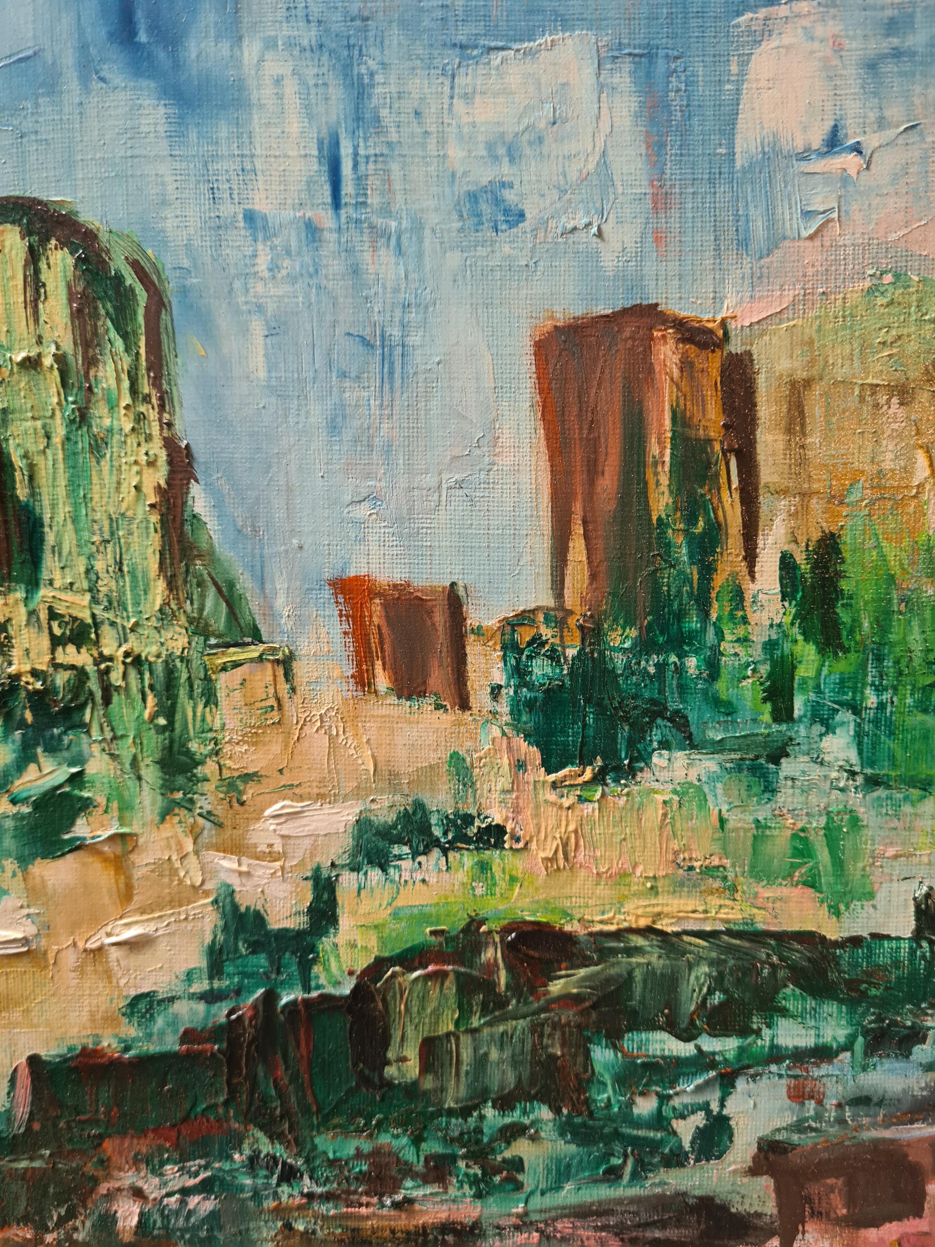 Mid Century Französisch Expressionist Öl auf Leinwand, Vers La Durance im Angebot 1