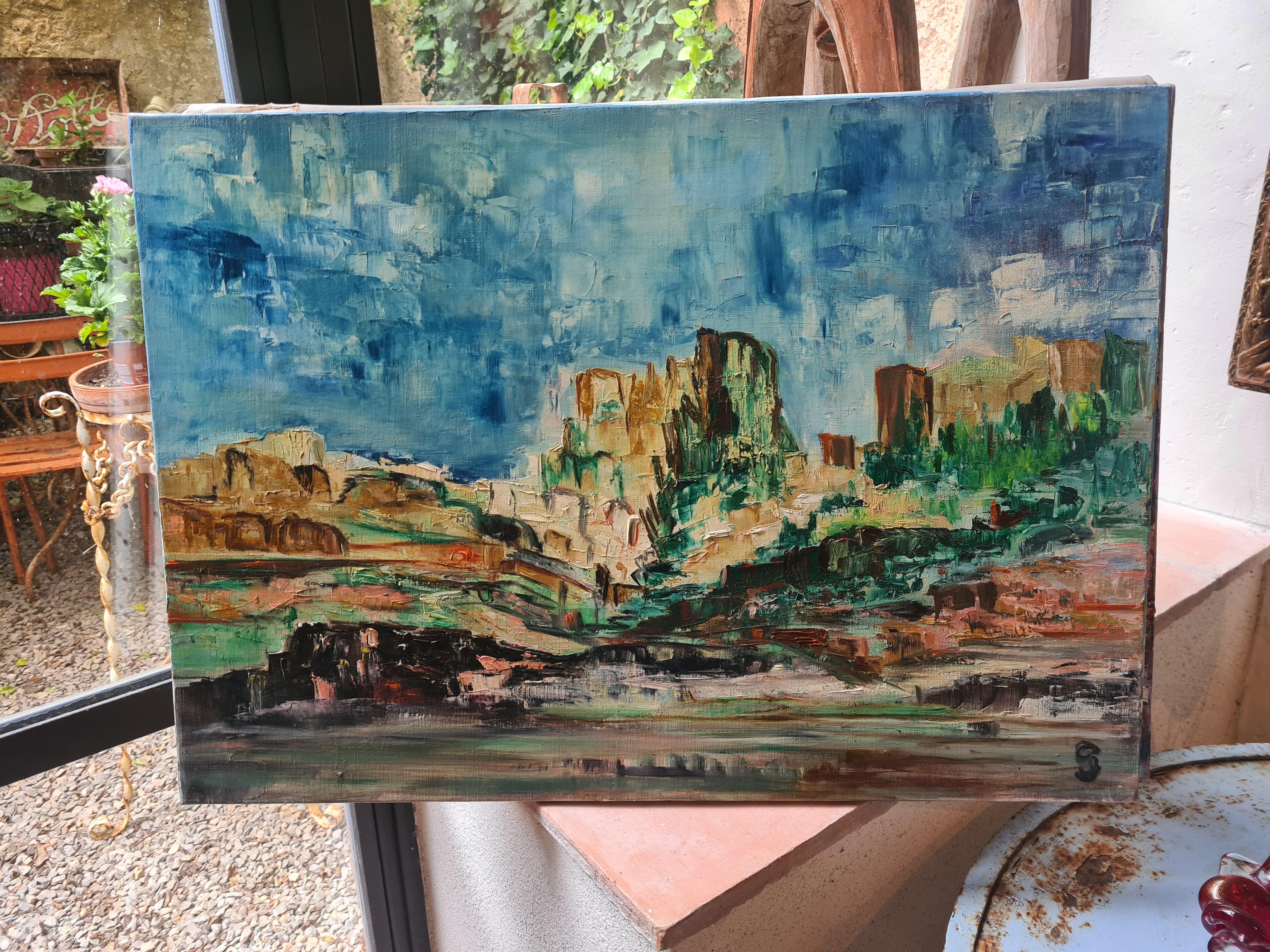 Mid Century Französisch Expressionist Öl auf Leinwand, Vers La Durance im Angebot 3