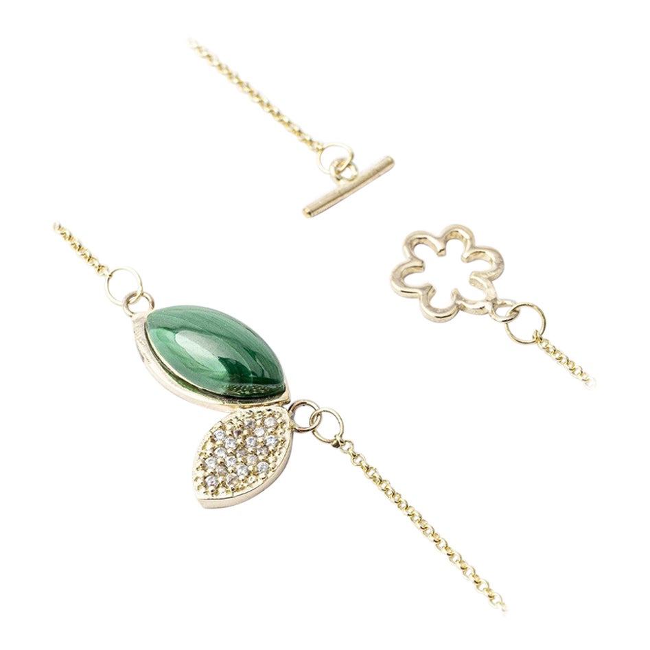 Giselle Collection Aloe 18kt Yellow Gold Choker Necklace with Malachite&Diamond