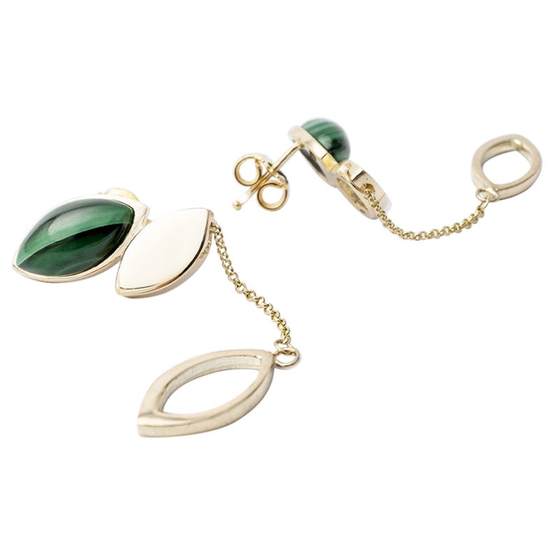 Pendientes Colgantes Salice Colección Giselle de Oro Amarillo de 18 quilates con Malaquita