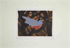 Uccello tra i rami - Stampa xilografica originale di G. Halff - metà del XX secolo