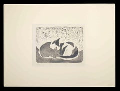 Cats - Original Woodcut Print by Giselle Halff - 1950s
