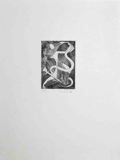 Knight fighting with Serpent - Original Etching by Giselle Halff - 1950s