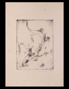 The Cat  - Original Etching and Drypoint by Giselle Halff- 1950s
