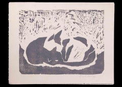 The Cat  - Woodcut by Giselle Halff - 1950s