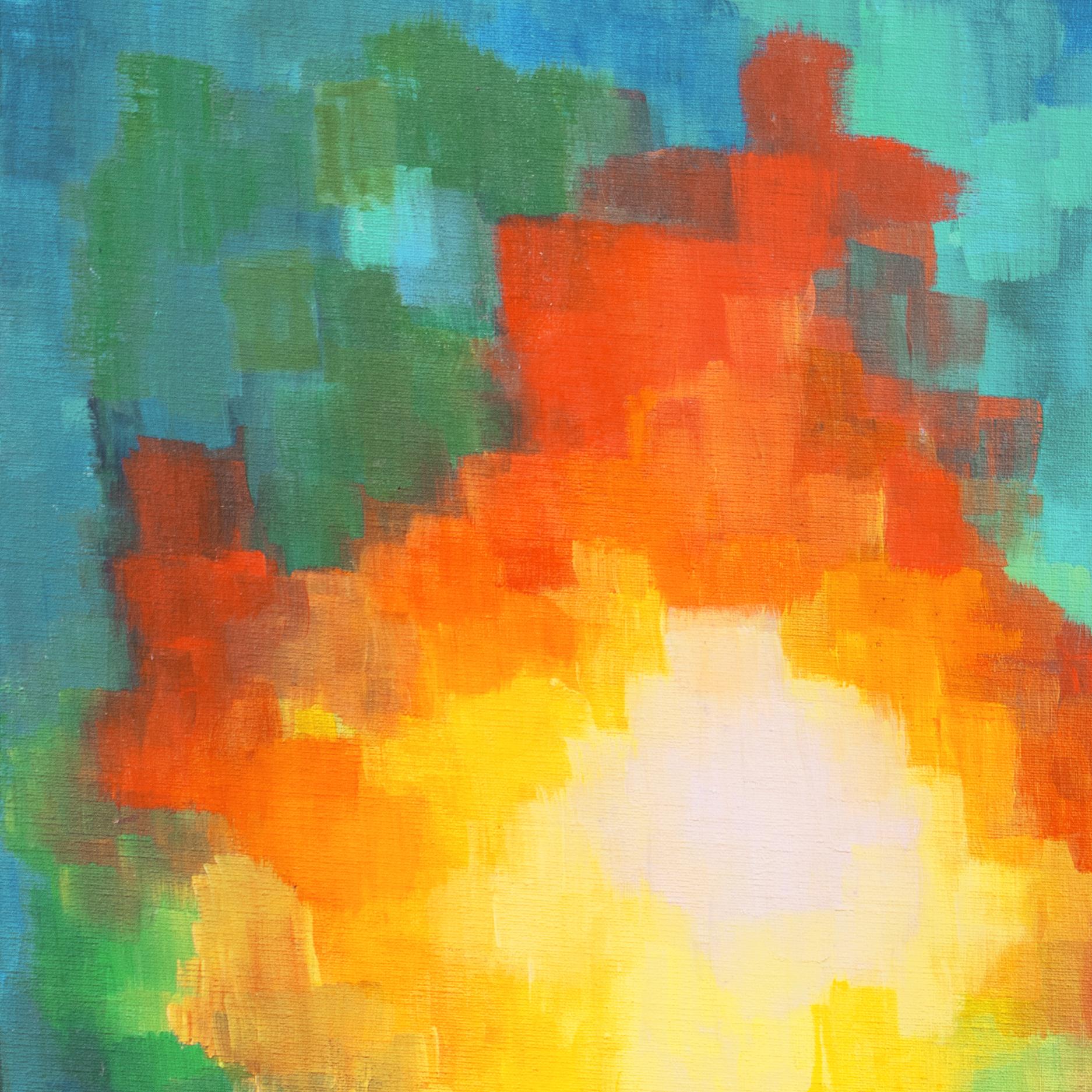„Aurora Abstrakt“, Sunnyvale, kalifornische Künstlerin, Ölgemälde, Mid-Century Modernistisches Ölgemälde (Blau), Abstract Painting, von Giselle Jeanine Shaha