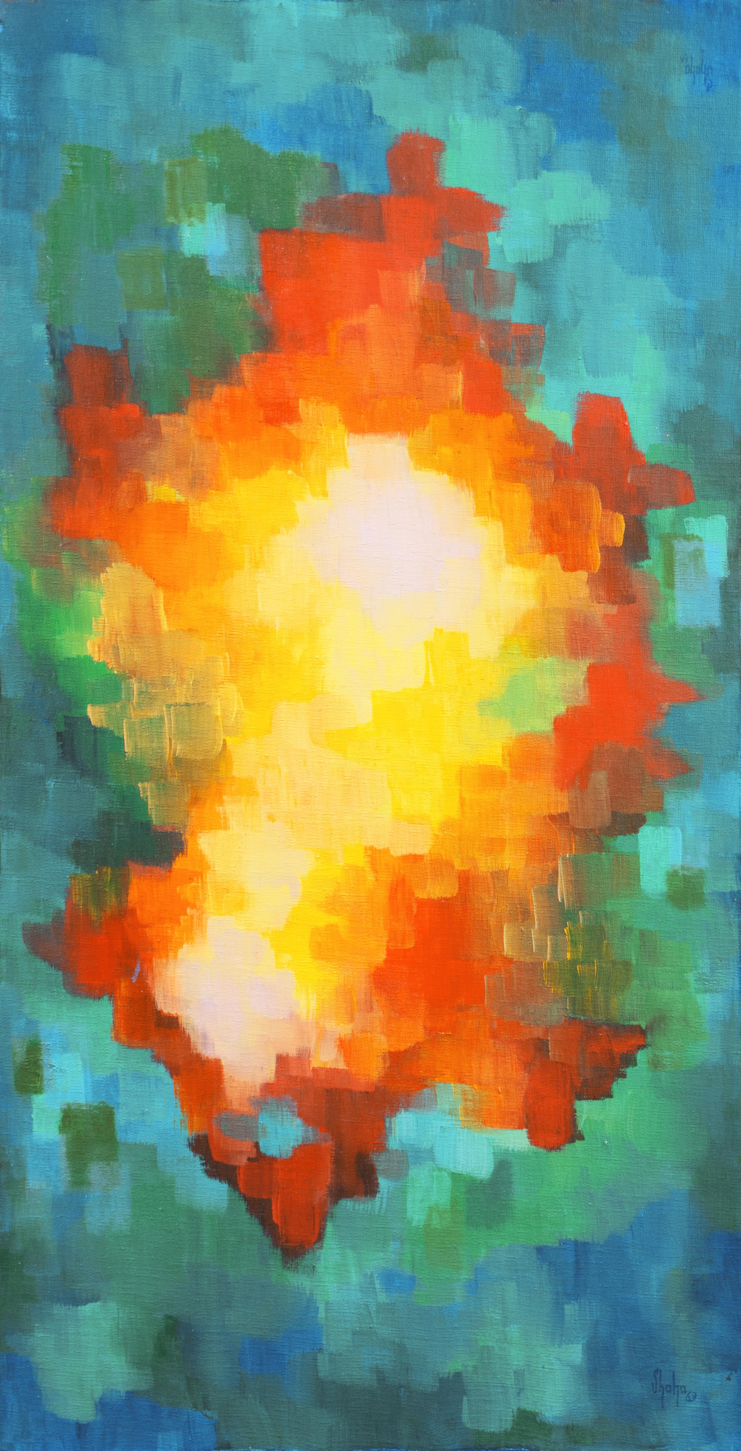 Giselle Jeanine Shaha Abstract Painting – „Aurora Abstrakt“, Sunnyvale, kalifornische Künstlerin, Ölgemälde, Mid-Century Modernistisches Ölgemälde