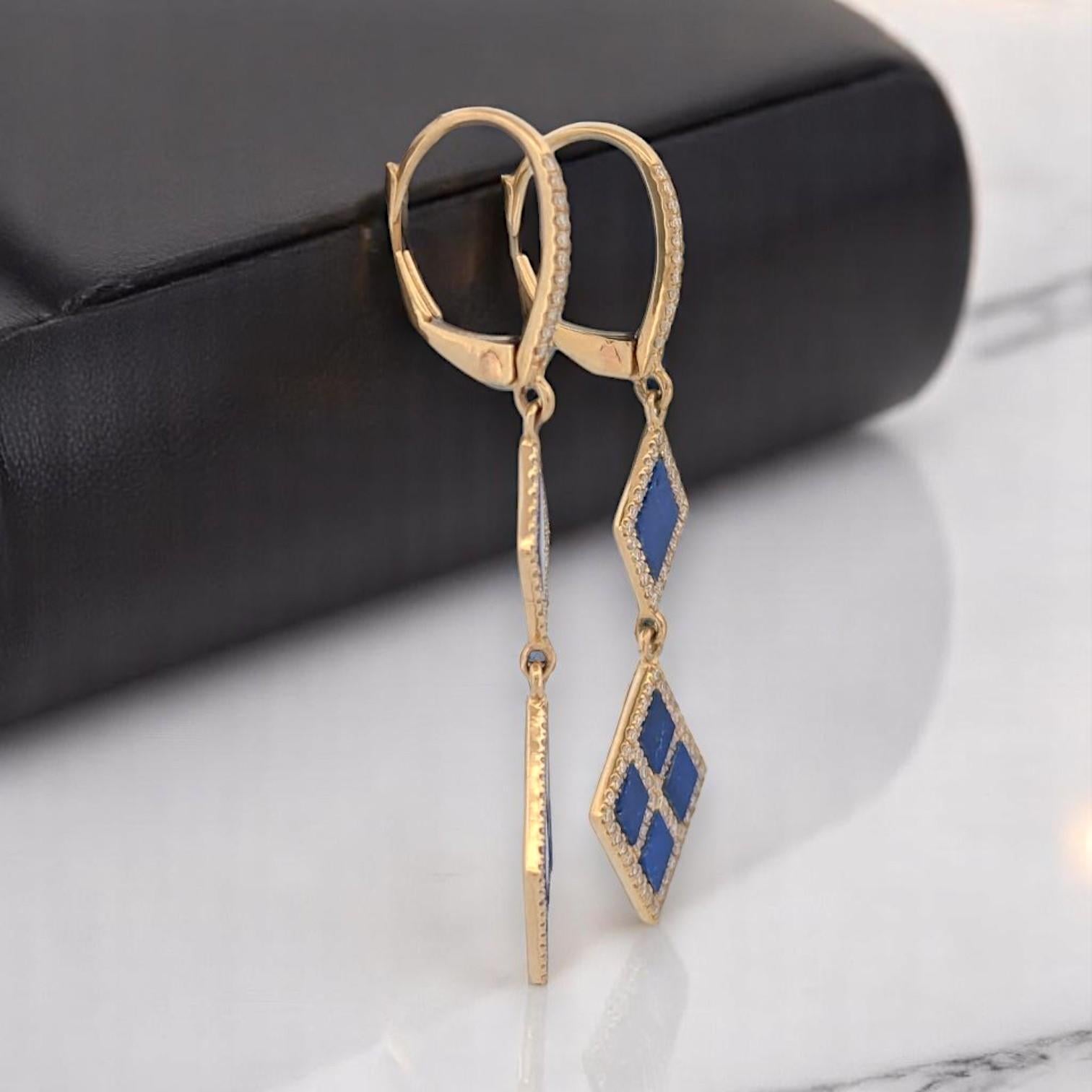 Pendientes Giselle Lapislázuli Diamante, Oro Amarillo 14K con 0,58ct Lapislázuli y 0 Artesano en venta