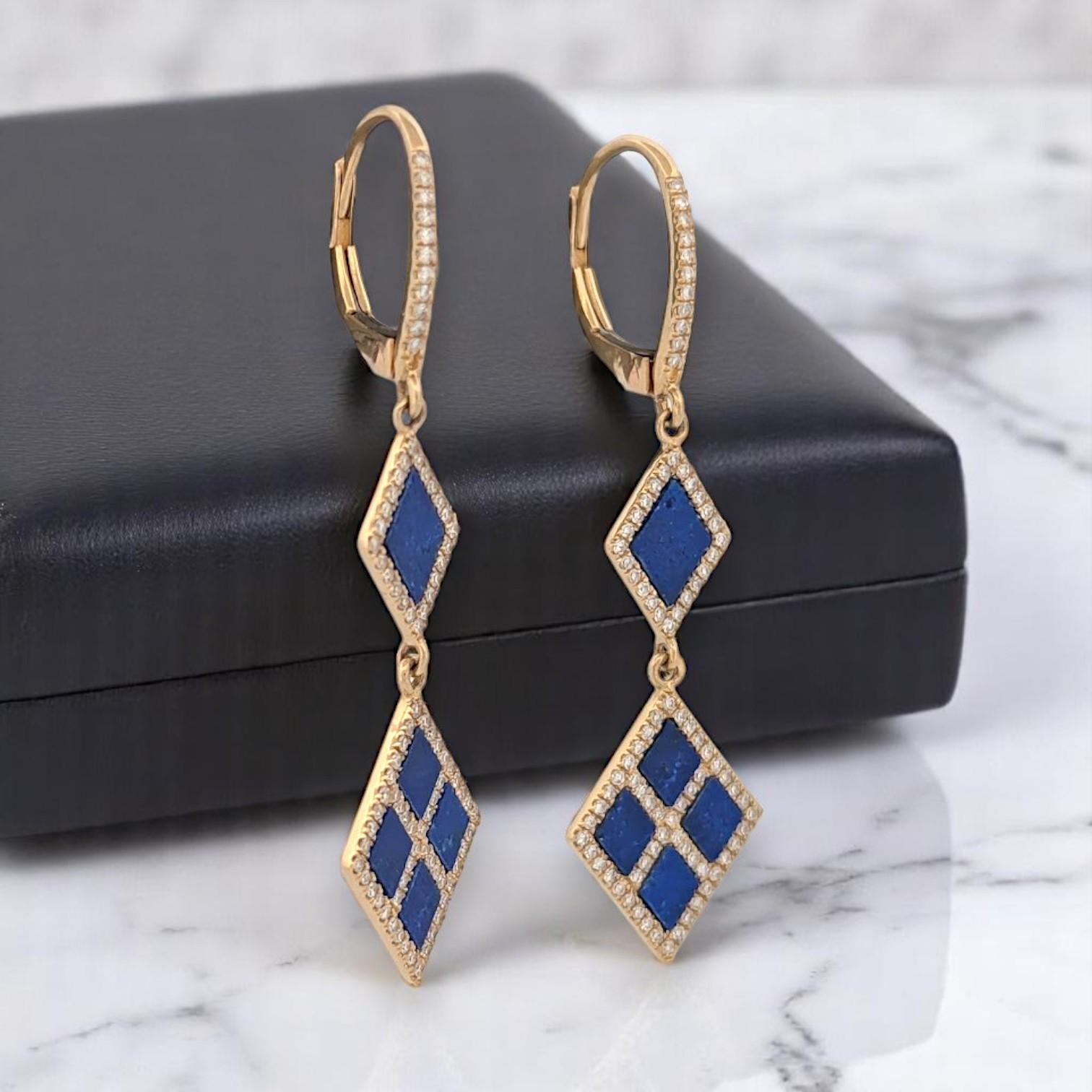 Pendientes Giselle Lapislázuli Diamante, Oro Amarillo 14K con 0,58ct Lapislázuli y 0 Sin cortar en venta