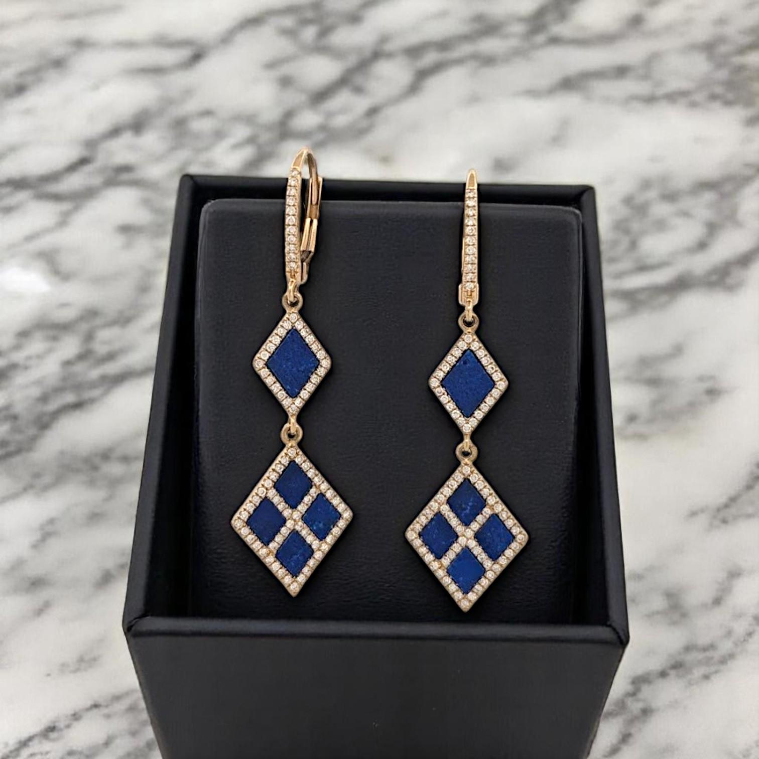 Pendientes Giselle Lapislázuli Diamante, Oro Amarillo 14K con 0,58ct Lapislázuli y 0 en Nuevo estado para la venta en Greeneville, TN