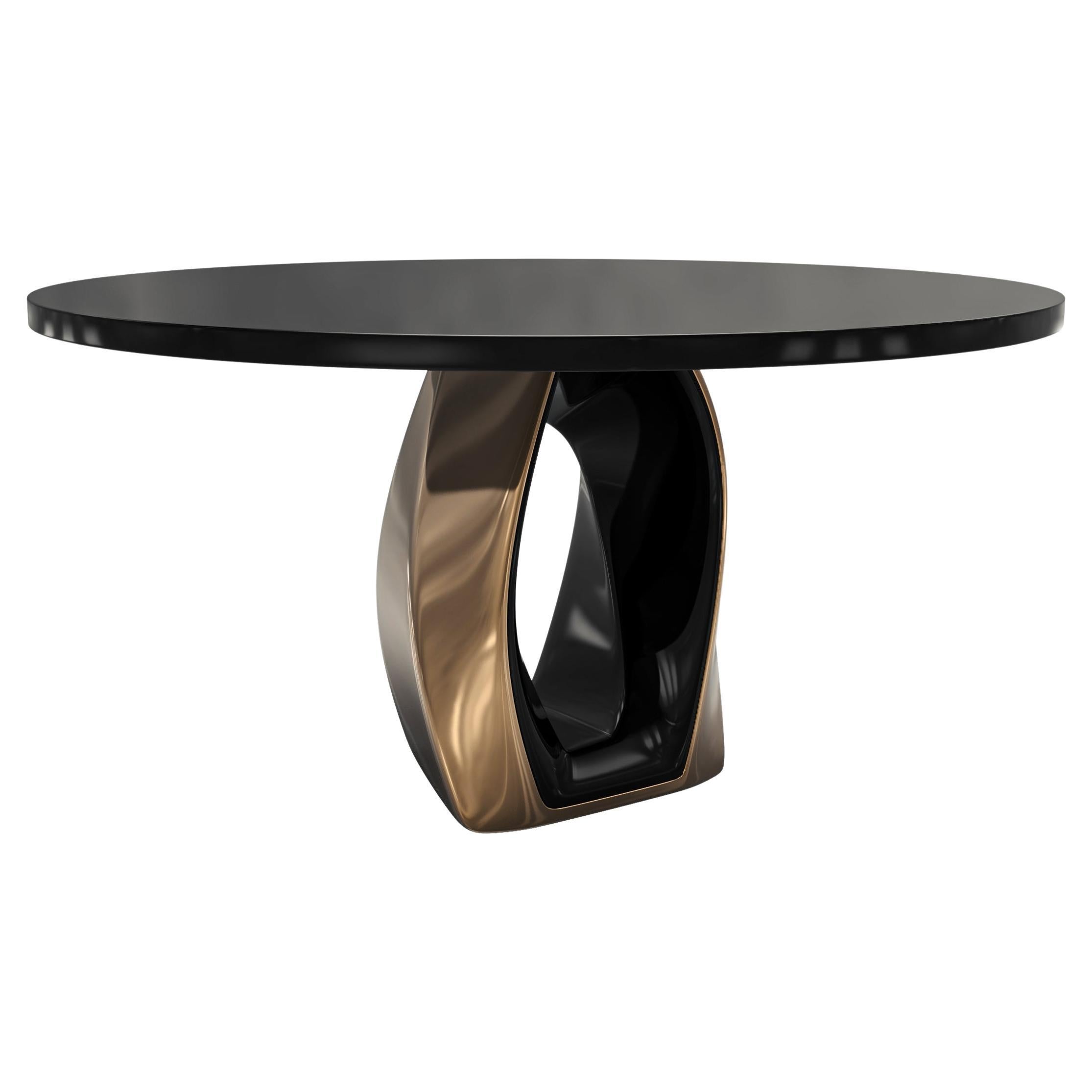 Table ronde "Giselle" en bronze et acier inoxydable, faite à la main, Istanbul