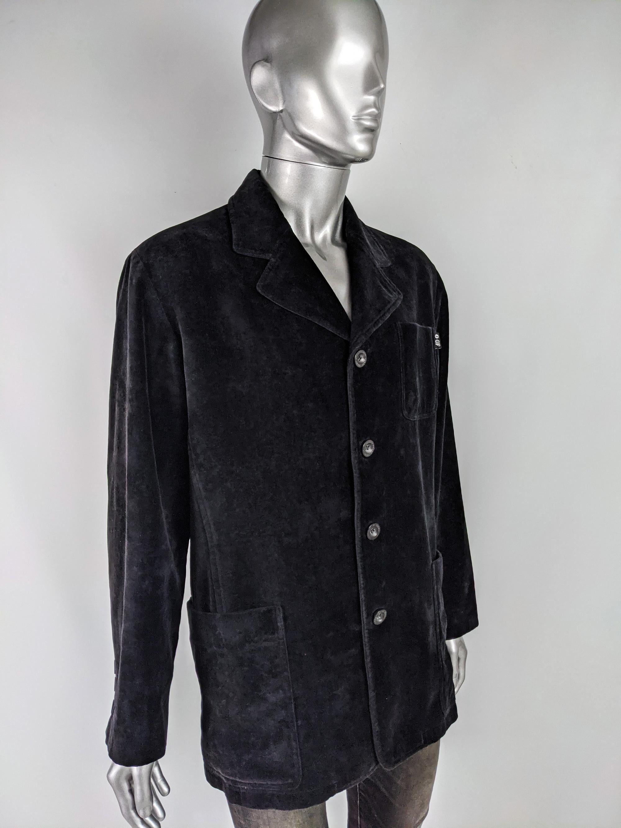Gisnfranco Ferre Mens Vintage Black Velvet Four Button Jacket In Excellent Condition For Sale In Doncaster, South Yorkshire