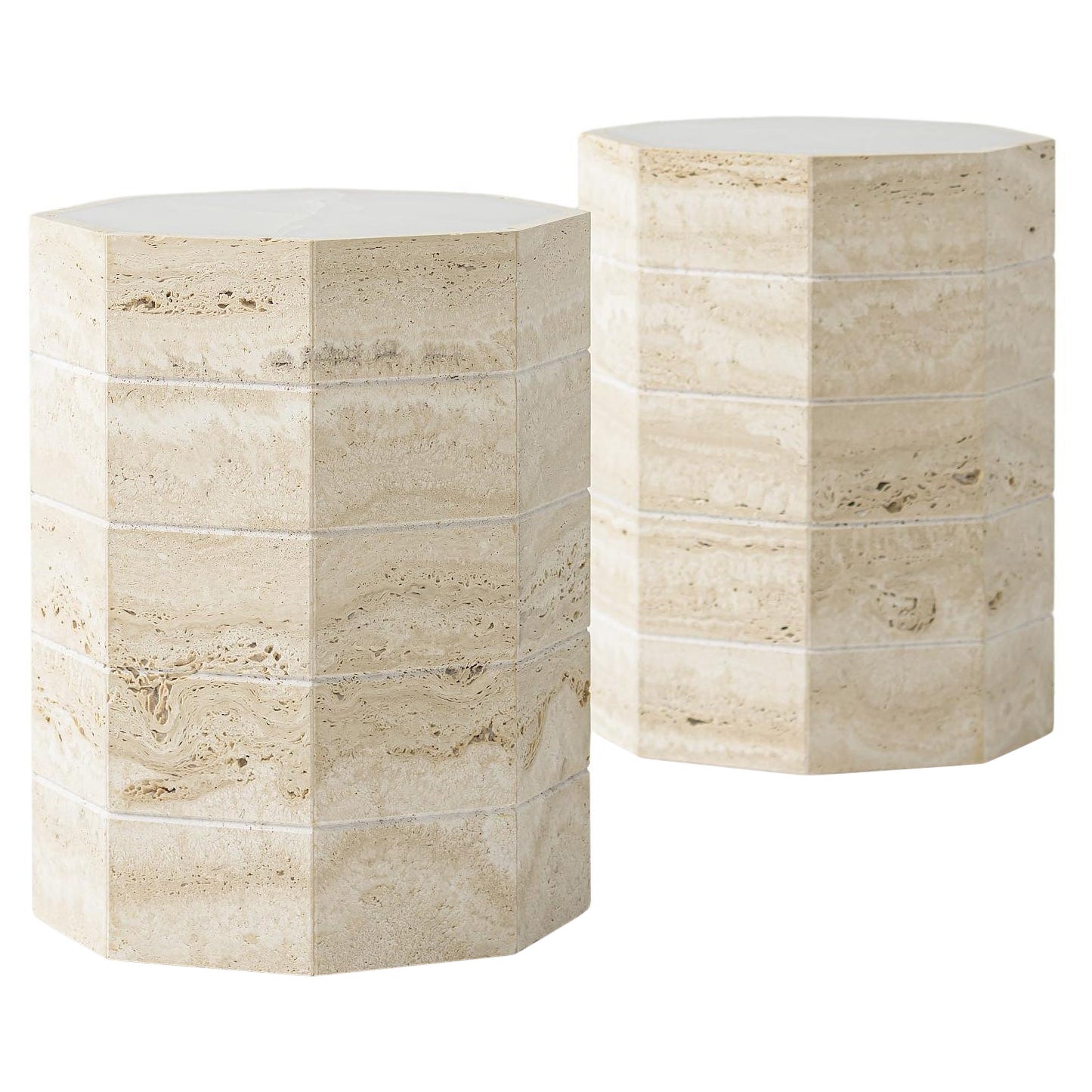 Table d
appoint Gisou - Travertin et Onyx blanc par Studio Aaïa